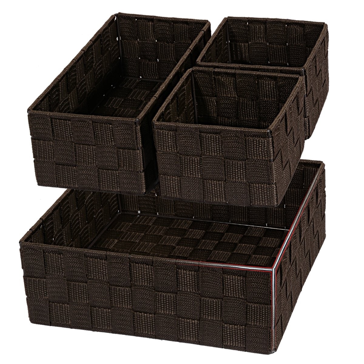 Woven Storage Baskets Set of 4, Small Cube Bin Organizers, Brown