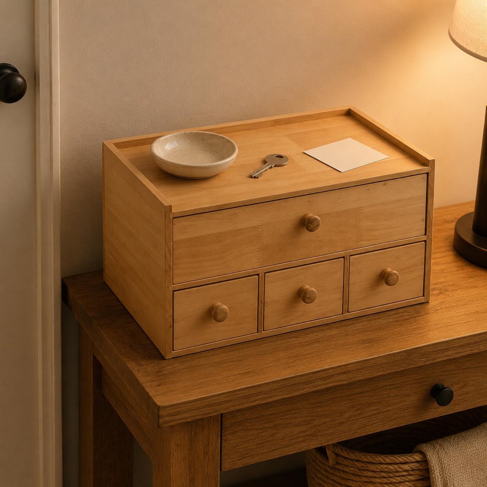 Wooden Desktop Storage Box Sturdy 4 Drawer Storage Box No Assembly Required