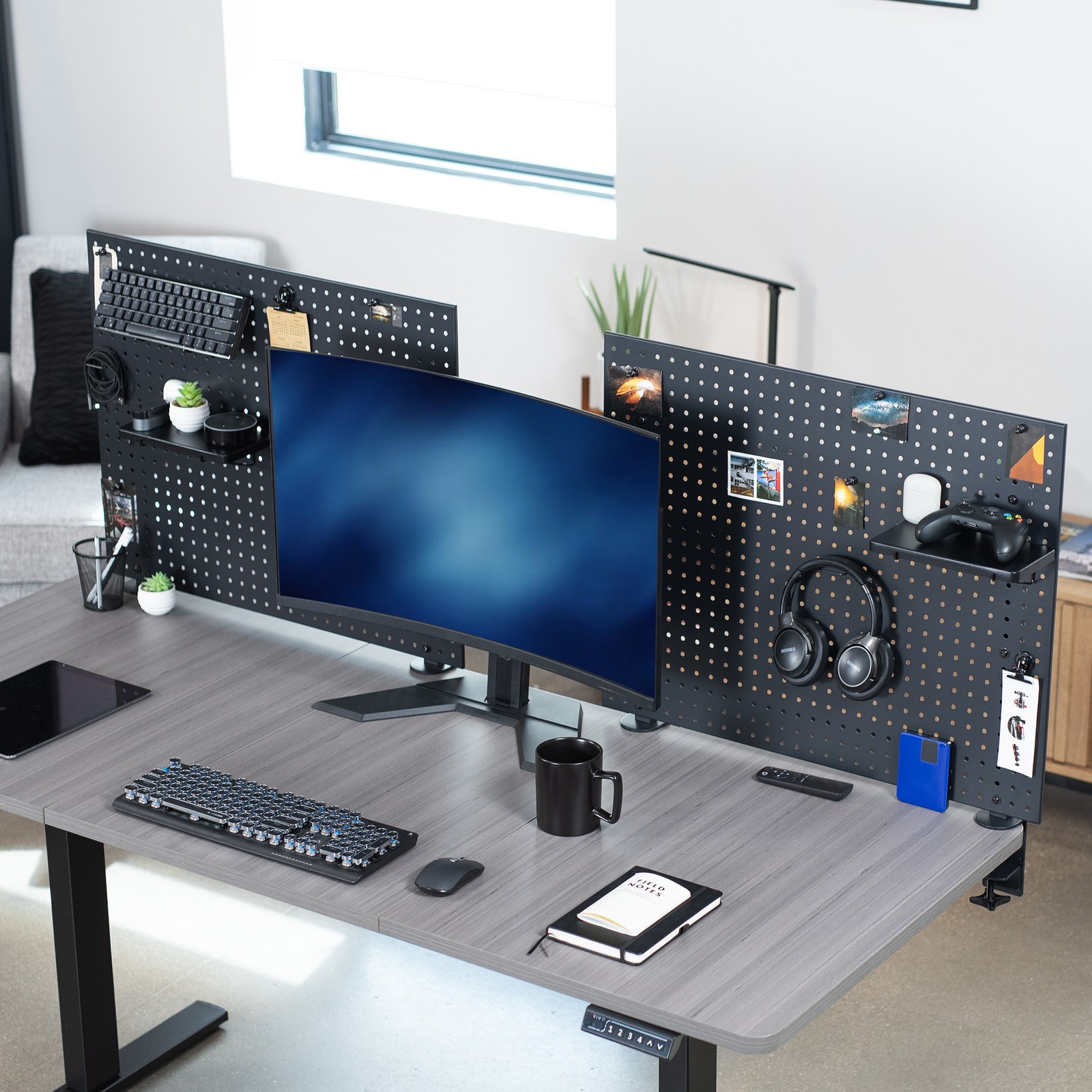 VIVO Dual Steel Clamp-on 60″ x 24″ Desktop Pegboard, Magnetic Privacy Panel