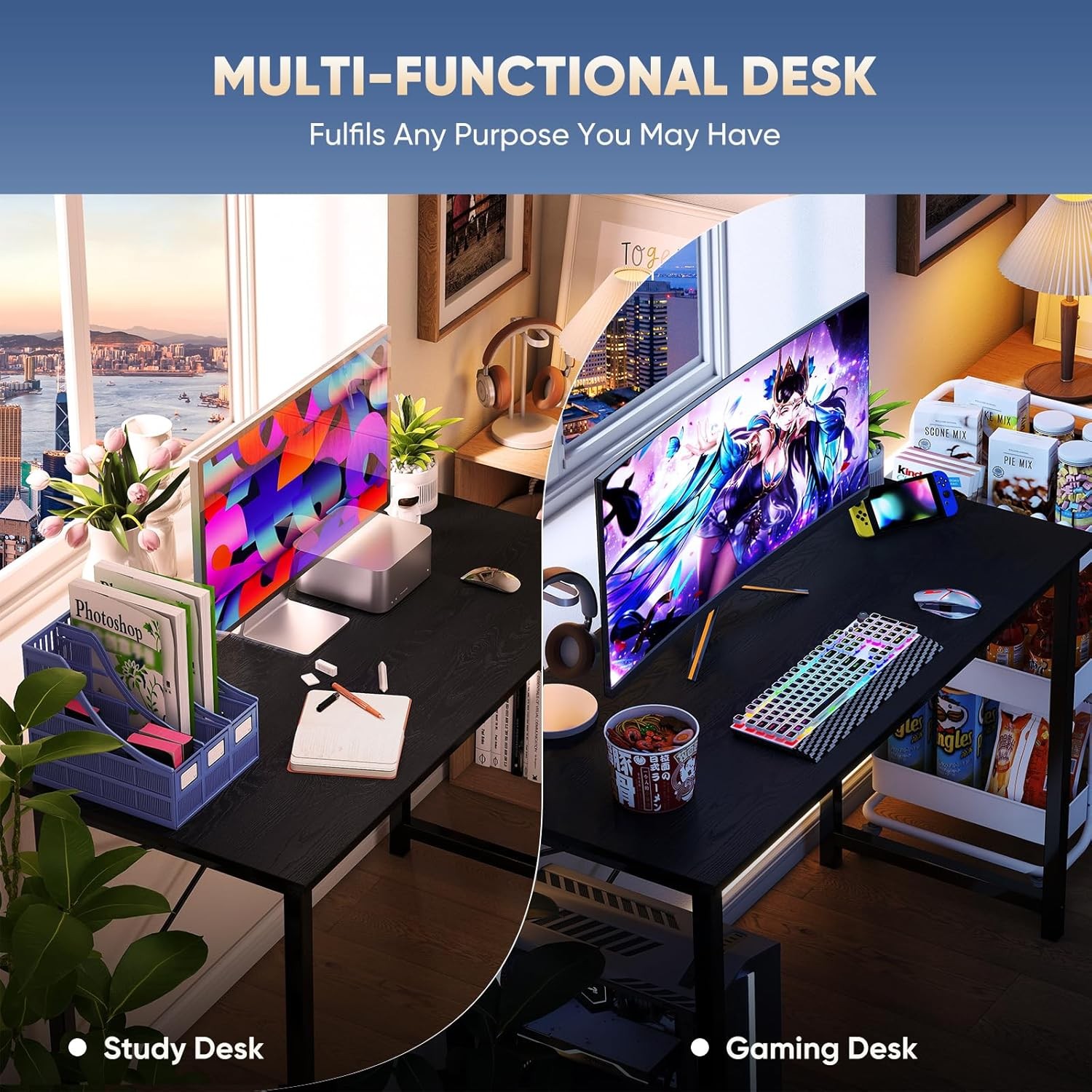 DUMOS 47 Inch Computer Desk for Home Office, Modern Writing Study Table Simple M
