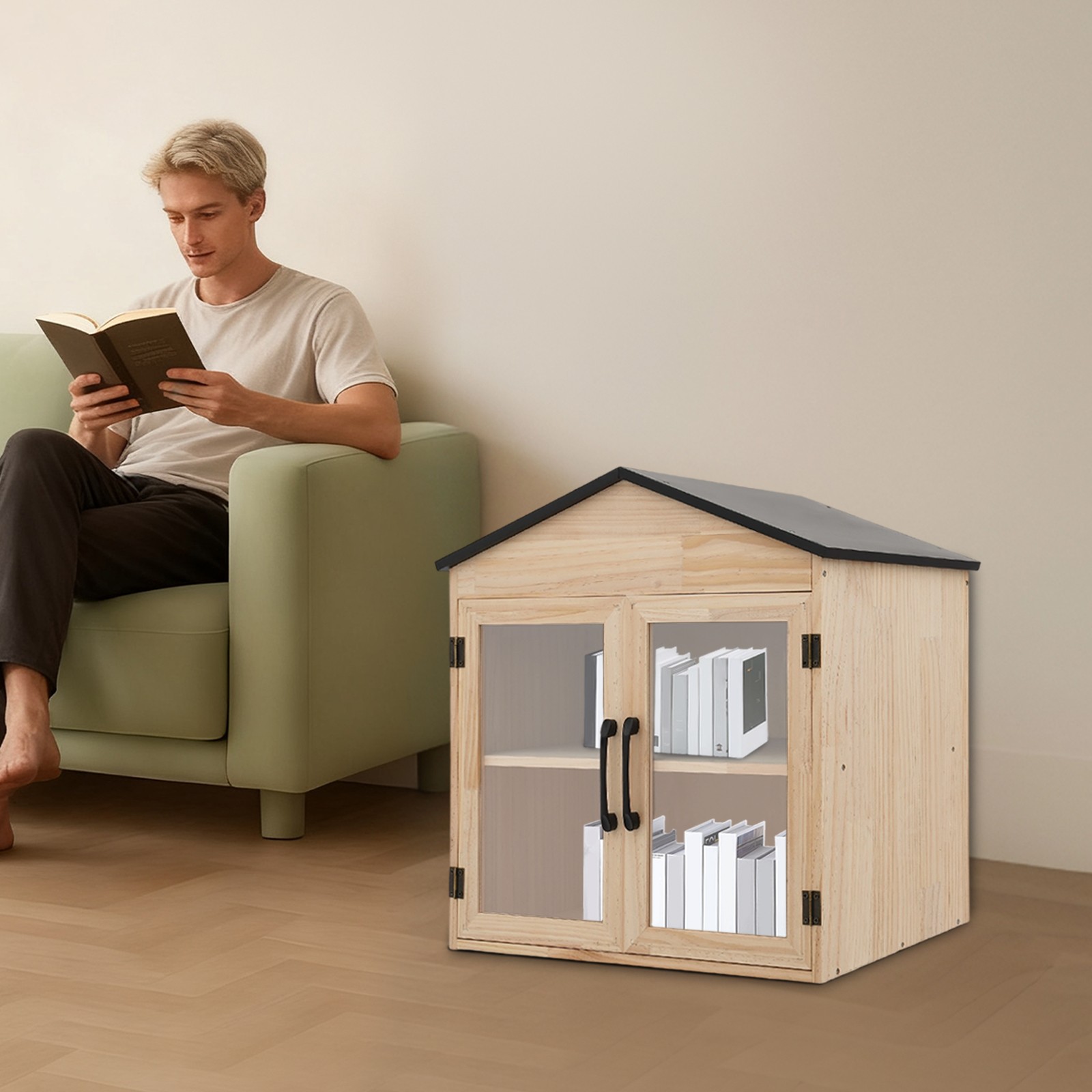Outdoor Library Book Box Storage Wood Color Wooden Cabinet Little Literature Box
