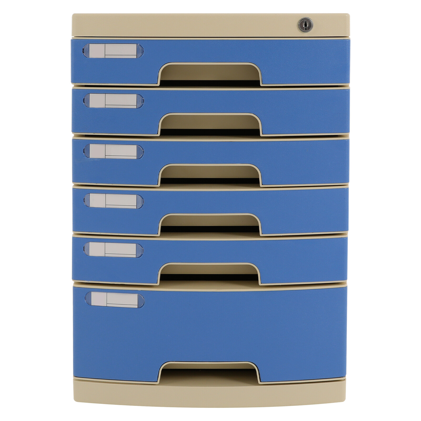 Modern Blue 6-Tier Plastic Desk Organizer with Lockable Drawers