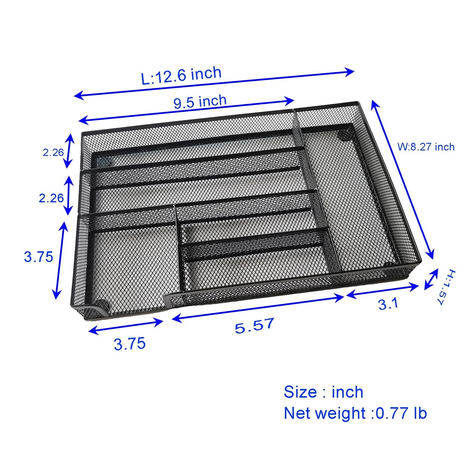 Mesh Desk Drawer Organizer Tray 6 Compartment Black 2 PCS 12.6×8.27×1.57 Inch