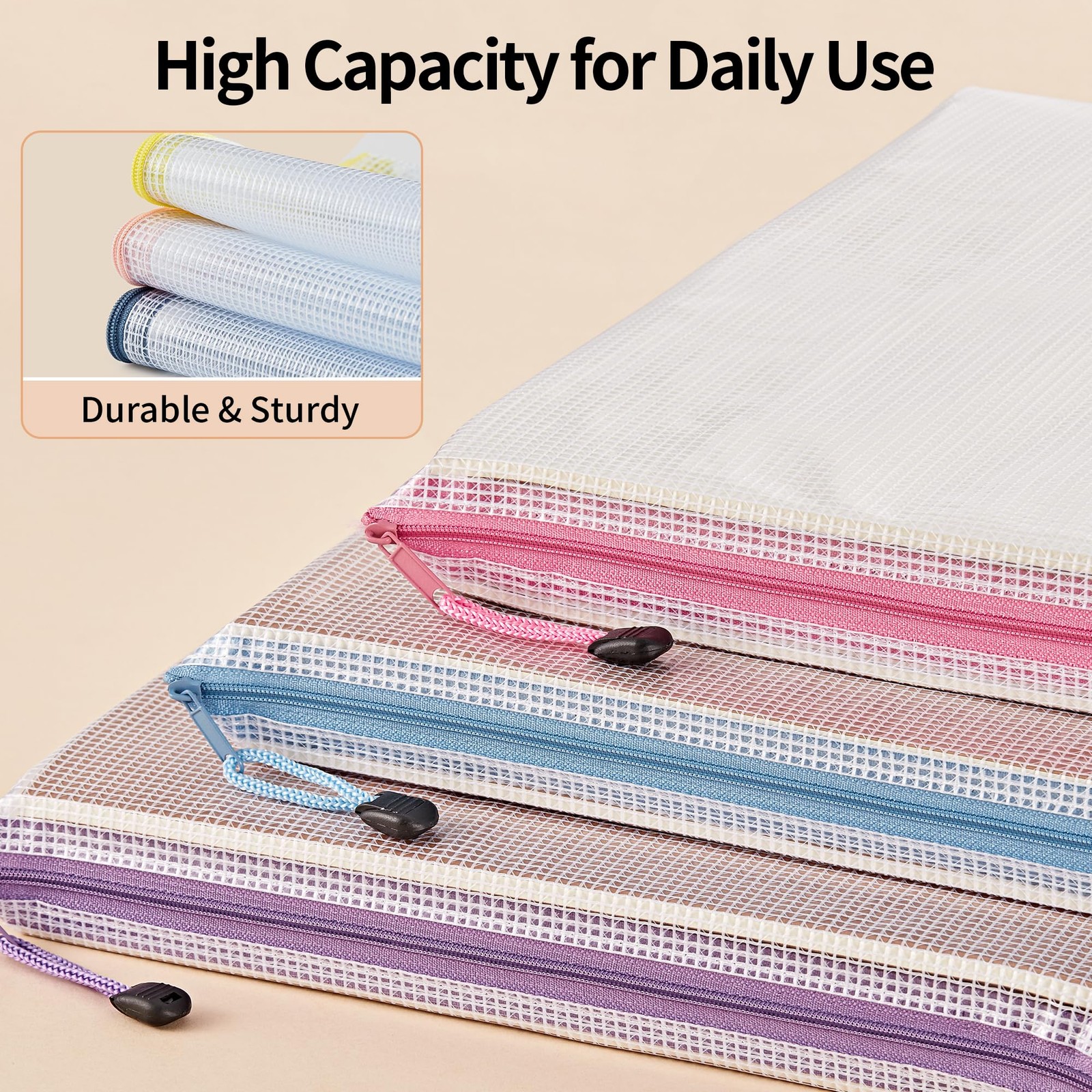 20PCS Mesh Zipper Pouch Bags, A3 Puzzle Bags with Zipper, Waterproof Zipper P…