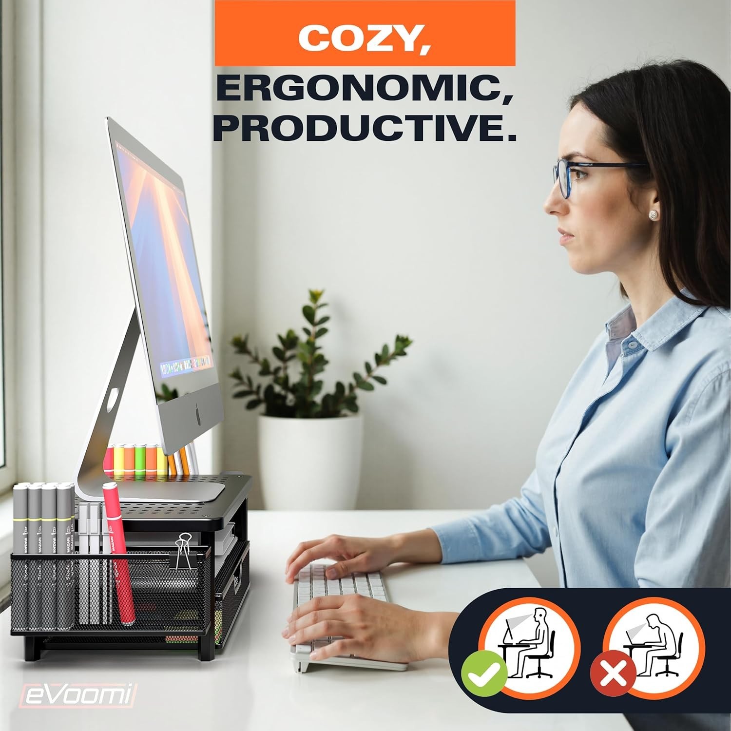 FlowMax Eye-Level Desk Stand: Ergonomic Monitor Riser with Storage Solutions