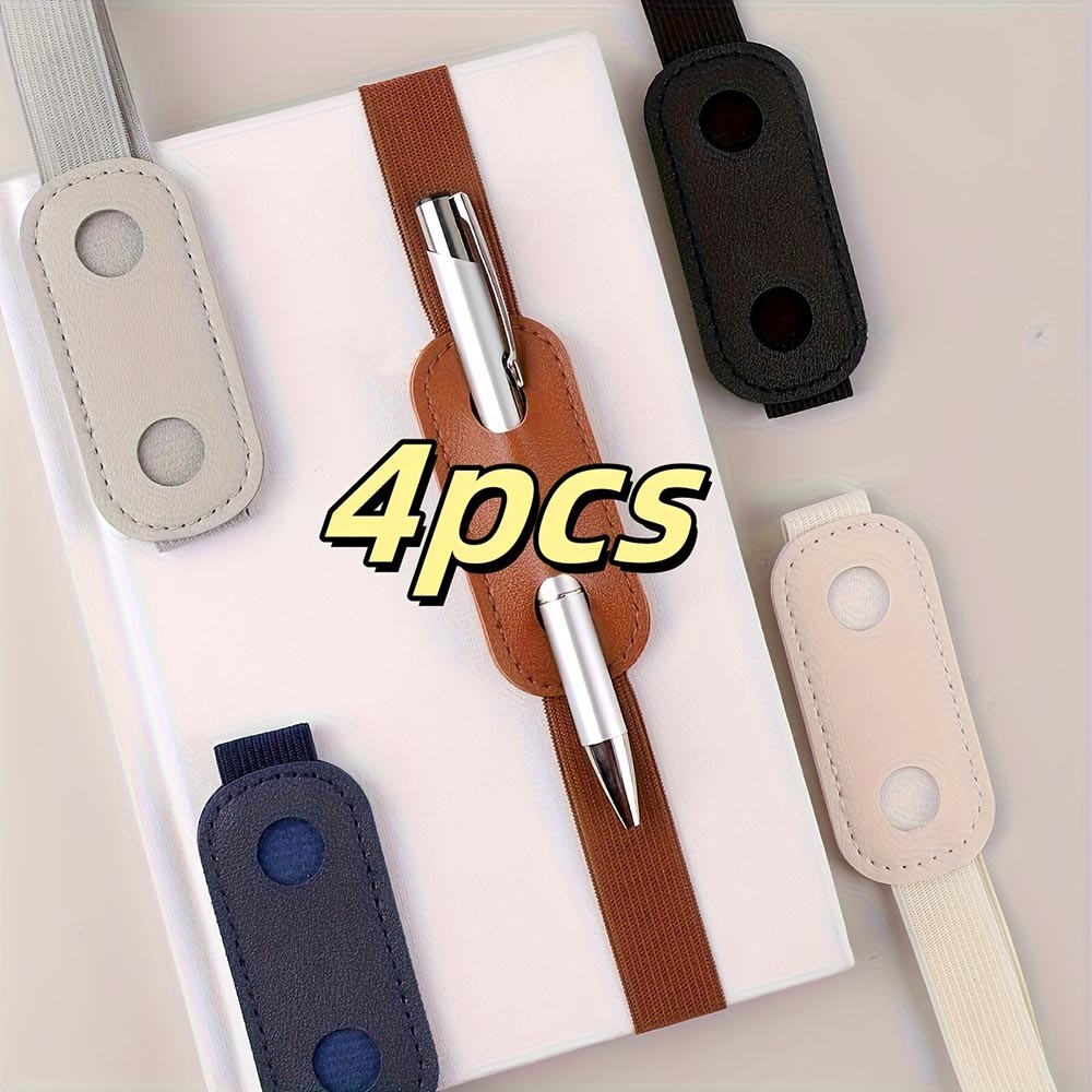 Stylish Pen Holder Set 4pcs Mixed Color, PU/Elastic, fits Sketchbooks/Notebooks