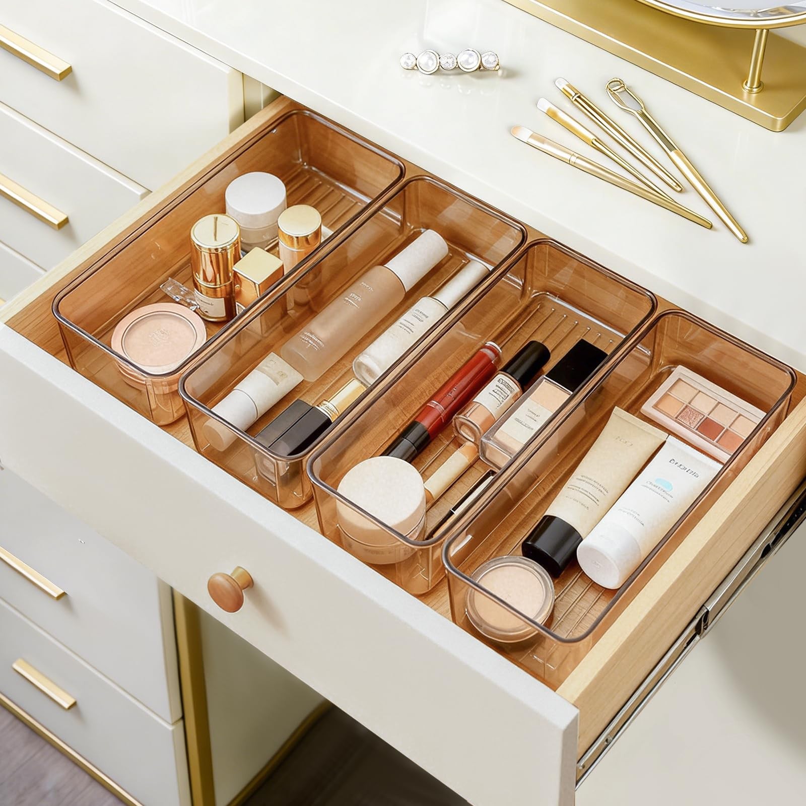 Hudgan 8 Pack Clear Plastic Drawer Organizers Set, 10*4*3/9.6*3.8*2.8,
