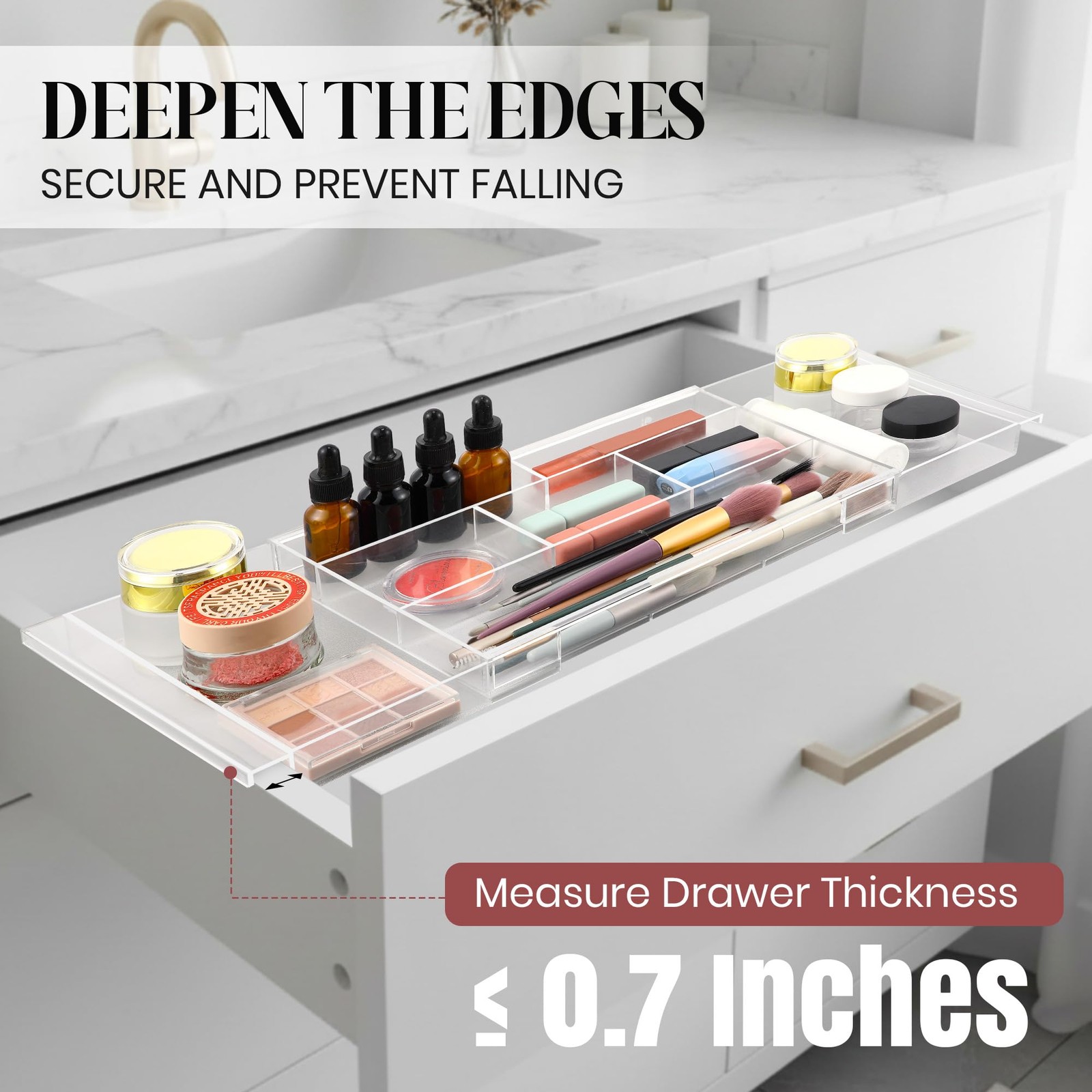 Dunkive 2pack Shallow Expandable Drawer Organizer, Adjustable Transparent