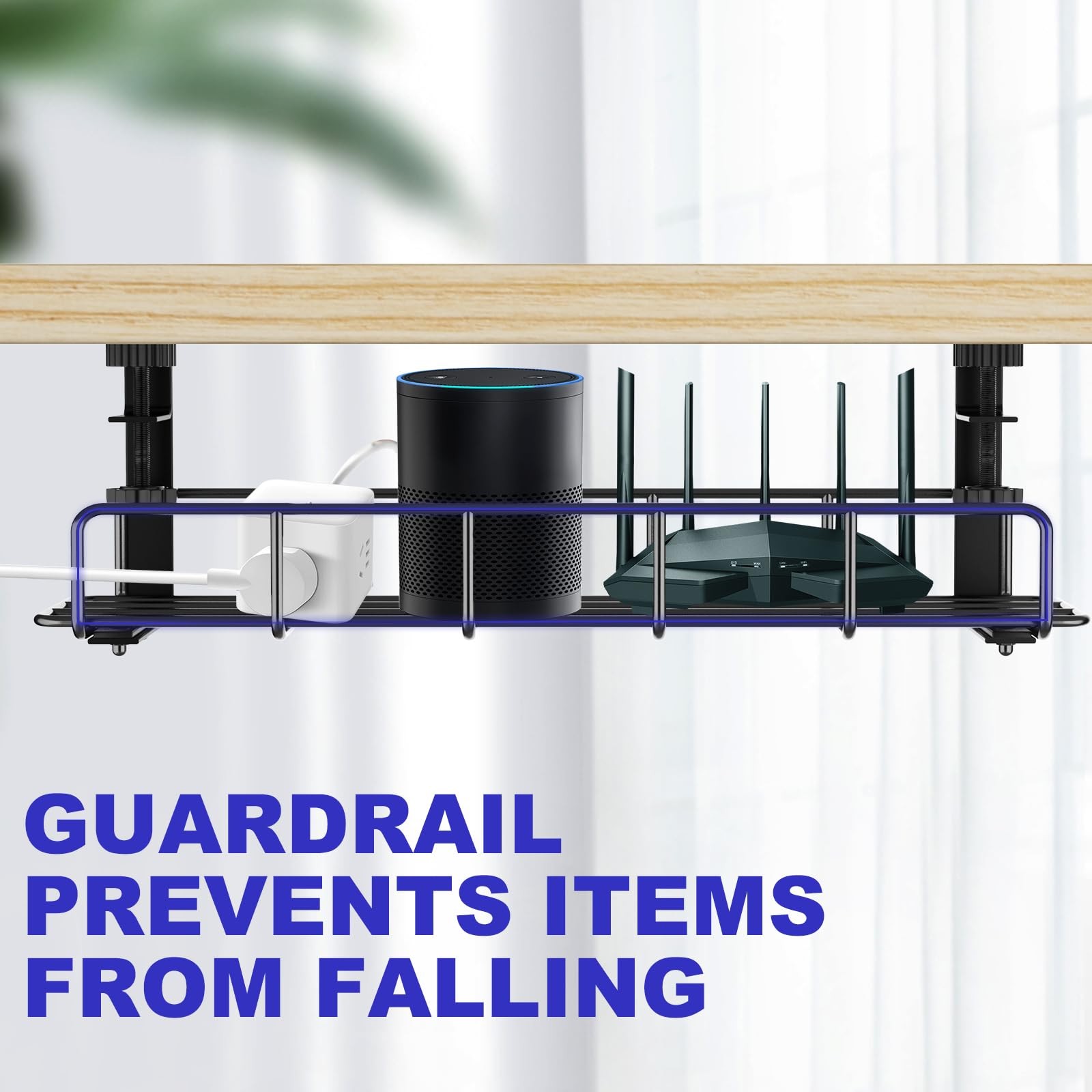 15.7” Under Desk Cable Management Tray, No Drill Steel 1 Pack, Black