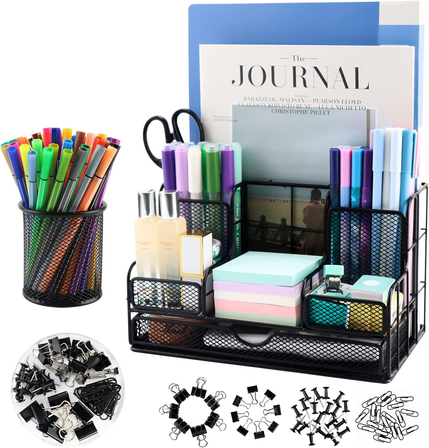 Desk Organizers Caddy and Accessories with 7 Compartments + Pen Holder / 72 Clip