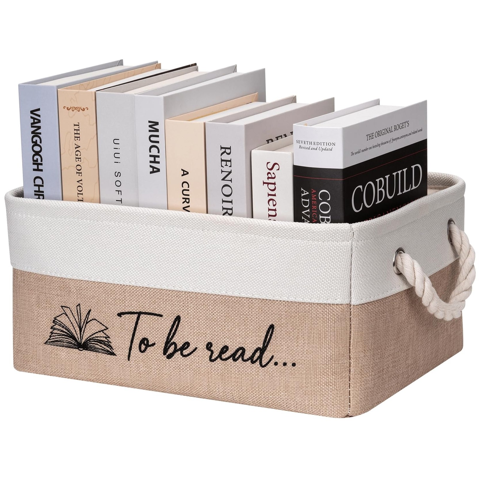 TBR Book Storage Basket To Be Read Organizer Bin Bookish Gift Khaki Decor