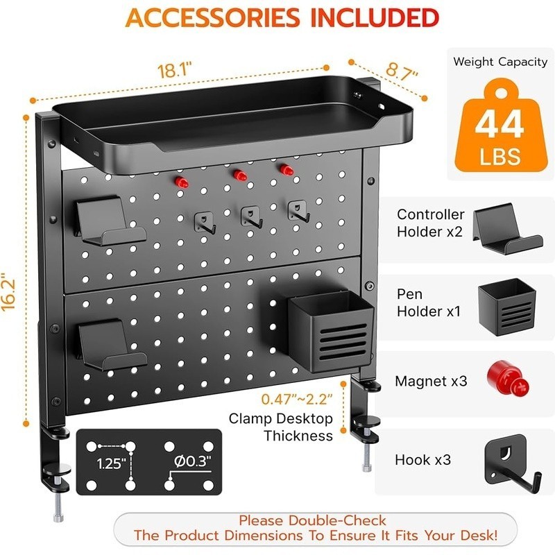 Magnetic Desk Pegboard Shelf Heavy Duty Clamp Adjustable Organizer Office Gaming
