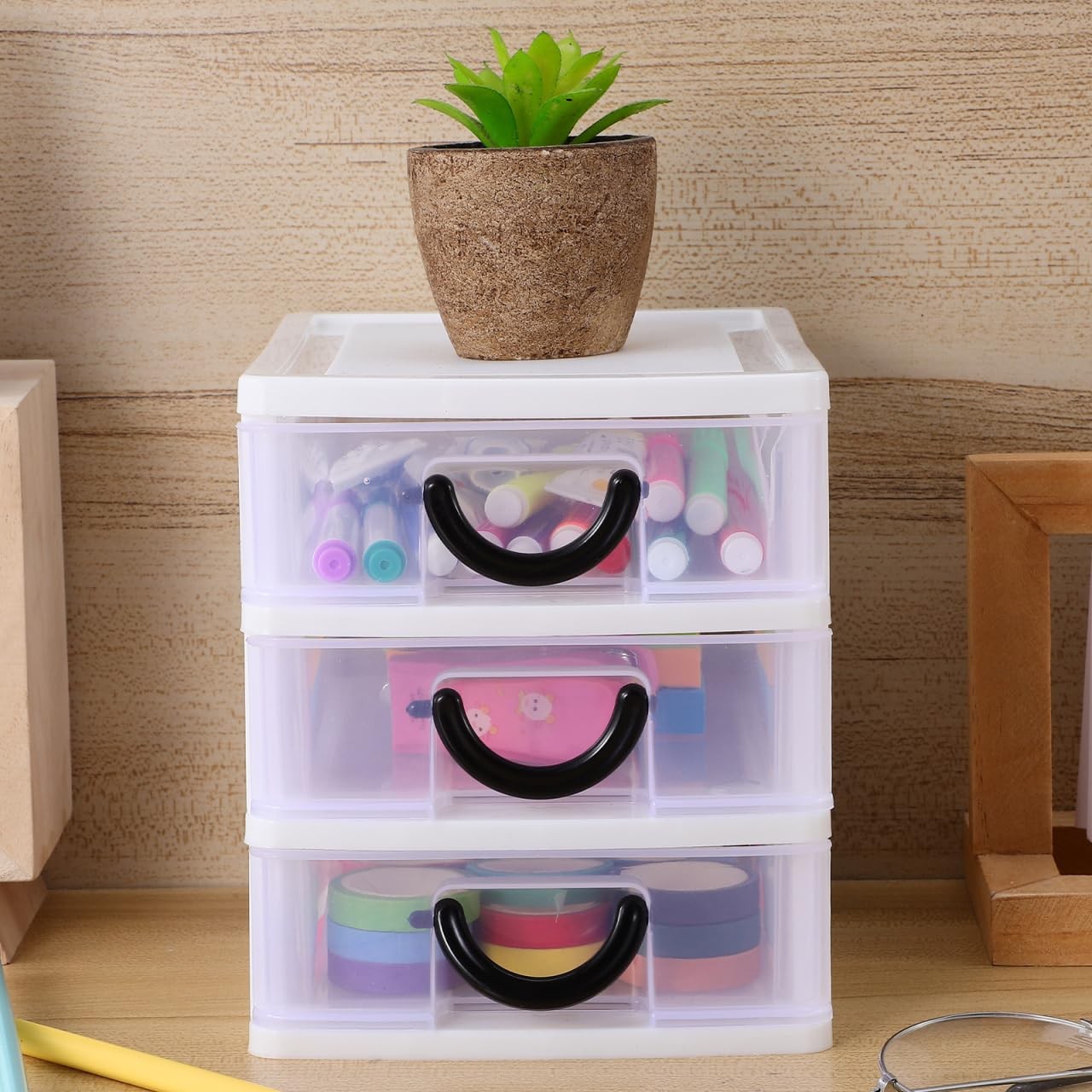 Mini Plastic Drawers Organizer Clear Desktop Storage 3 Drawer Units
