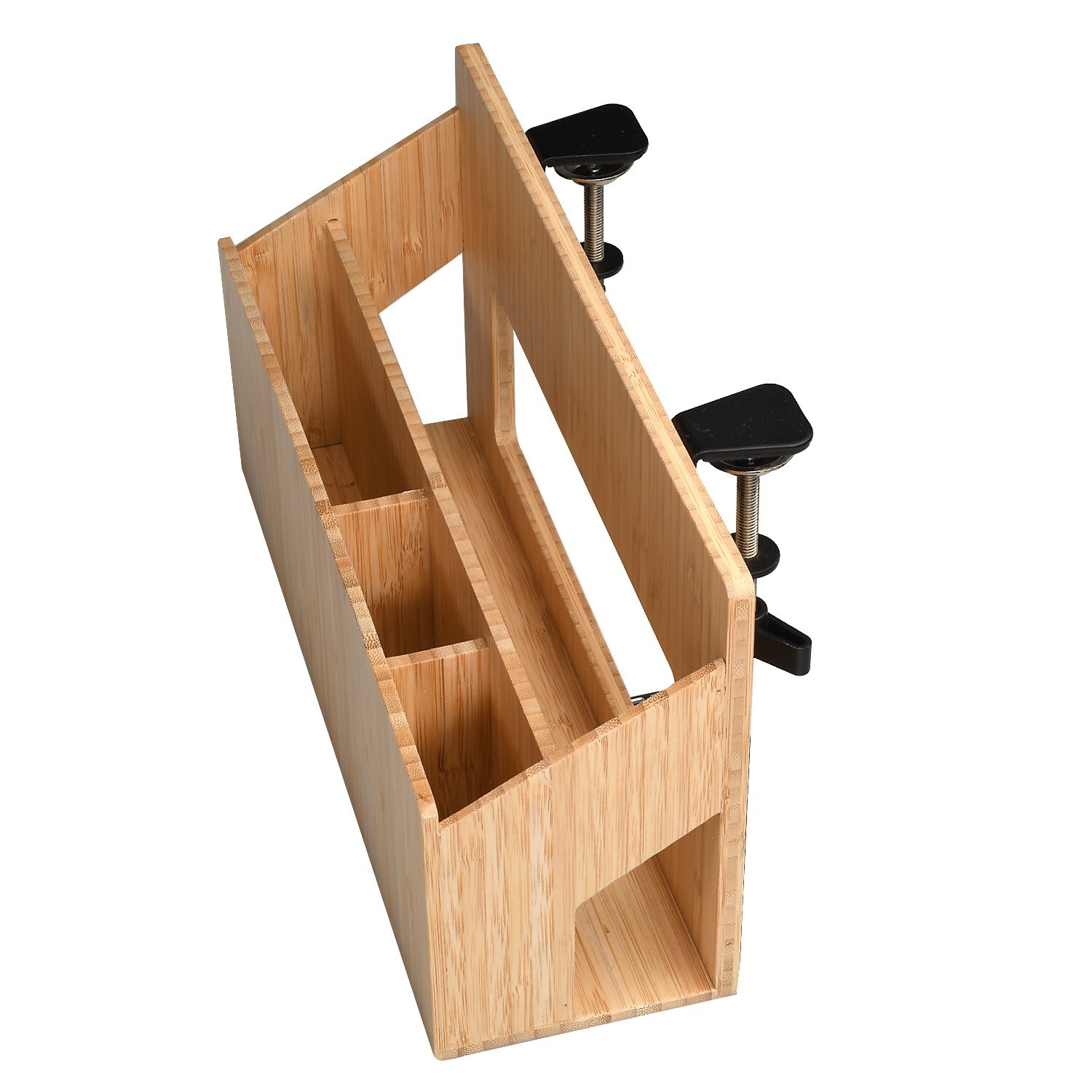 MobileVision Bamboo Side Desk or Table Organizer with C-Clamp Mount on Rear For
