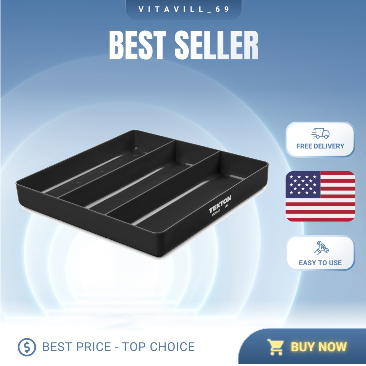 Efficient Black 3-Compartment Organizer Tray – Lightweight & Stackable Design