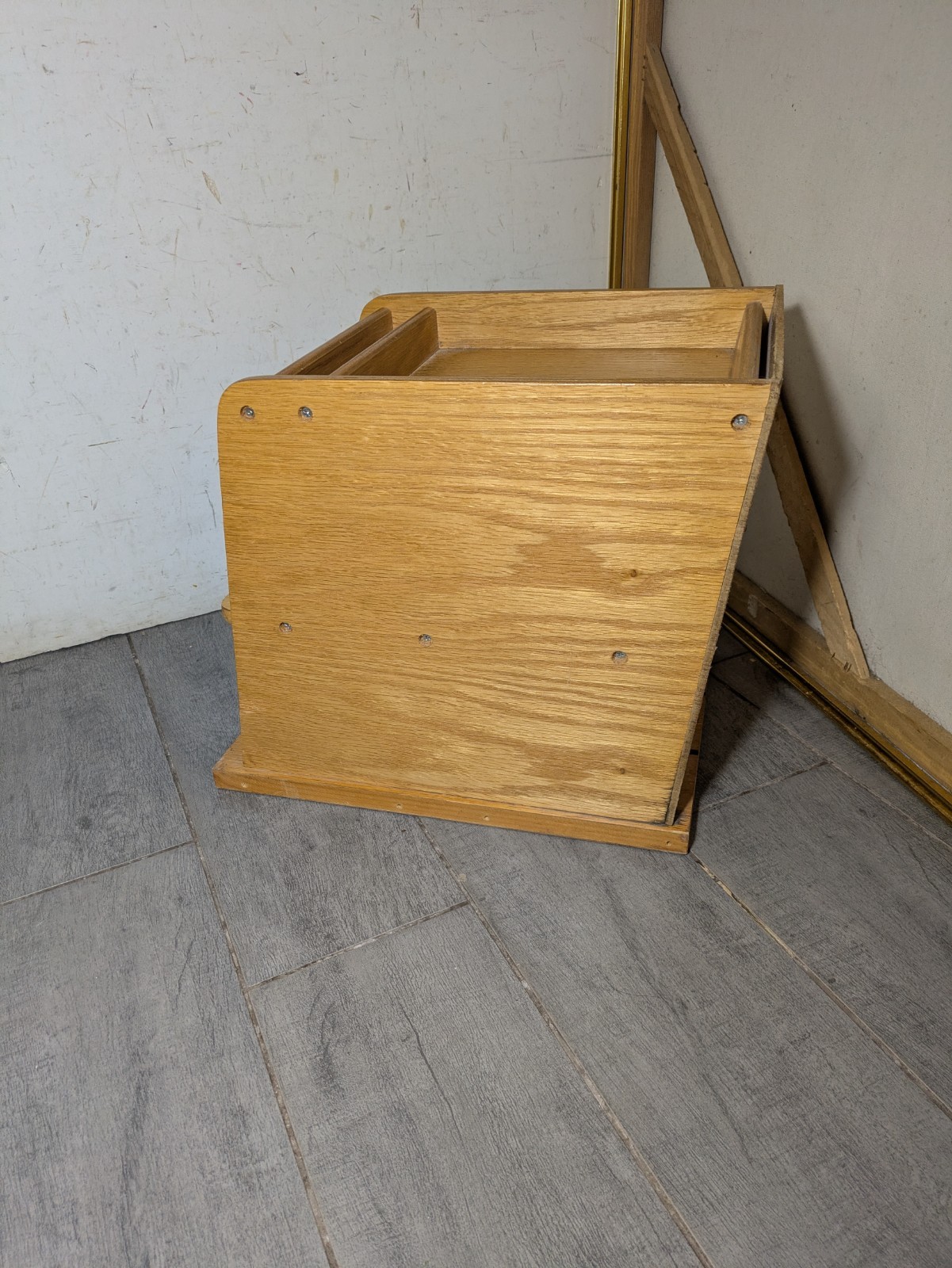 Vintage Rustic Oak Wood Desktop File Organizer Paper Mail Letter Sorter Tray M34