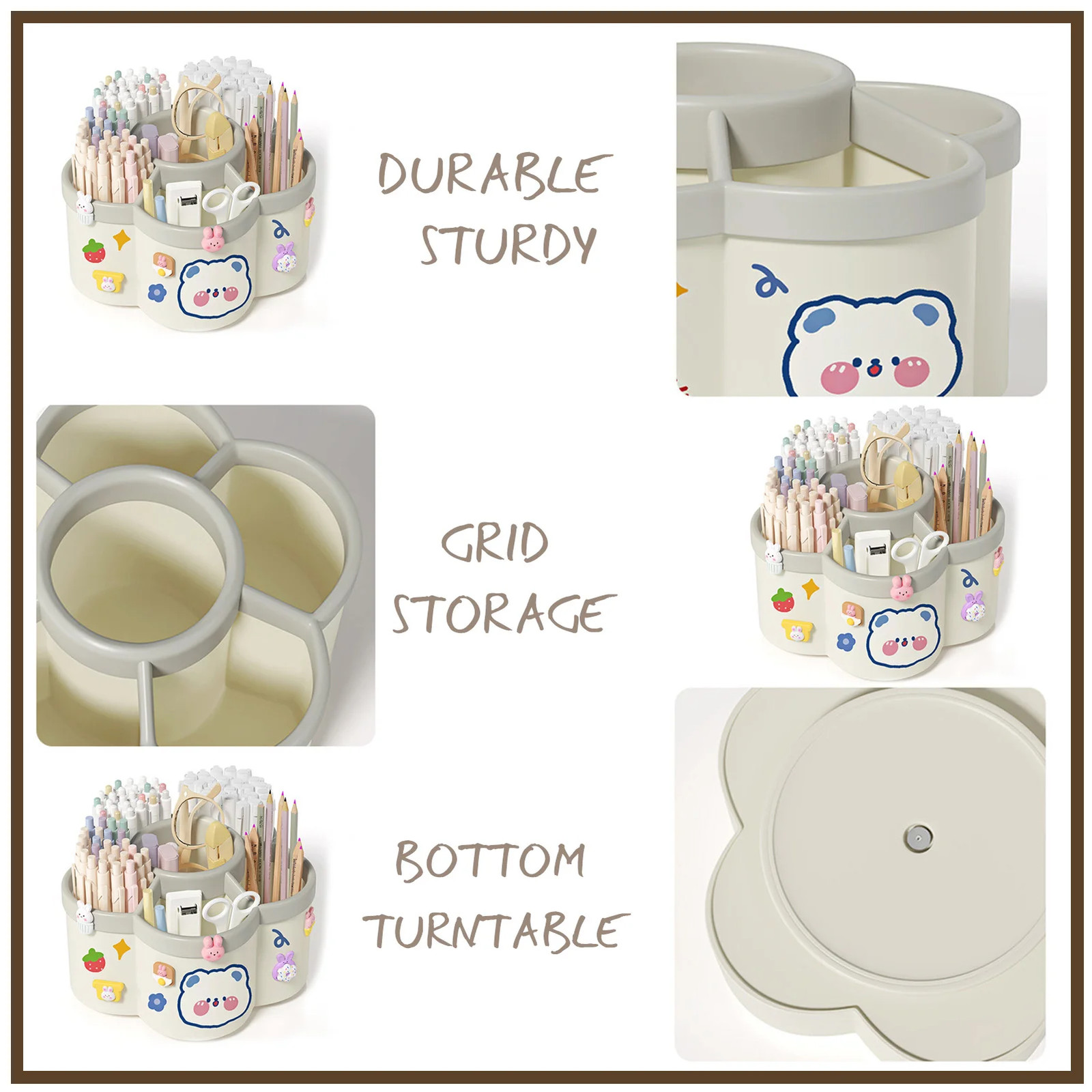 Rotating Pen Holder Desk Organizer Large Capacity Storage Box Cosmetic Brush