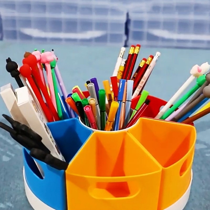 6 Compartments Desk Organiser for Kid, Rotating Pen Organiser Art Supply Holder