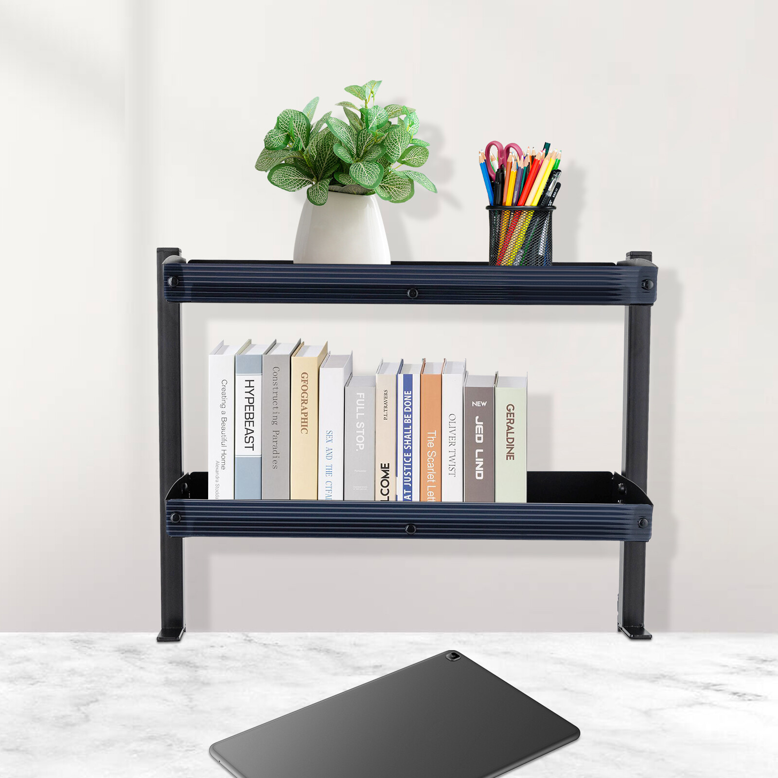 2 Tier Clip-on Desk Storage Home Office Shelf Carbon Steel Desktop Organize Tray