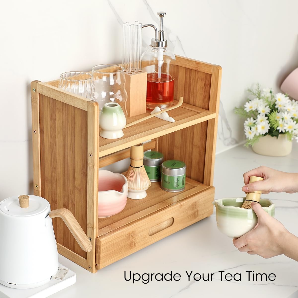 AIEVE Matcha Station Organizer, 15.7 inches x 7.9 x 15.3 inches, Brown