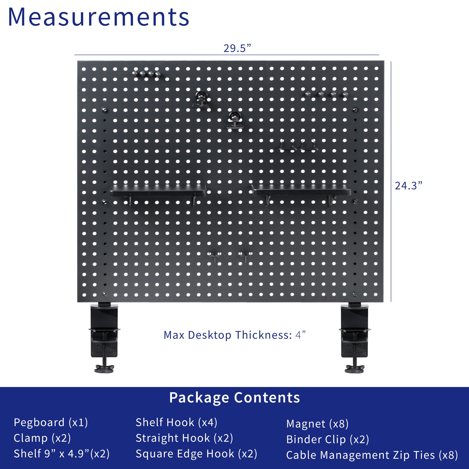 VIVO Steel Clamp-on 30″ x 24″ Desktop Pegboard, Magnetic Privacy Panel