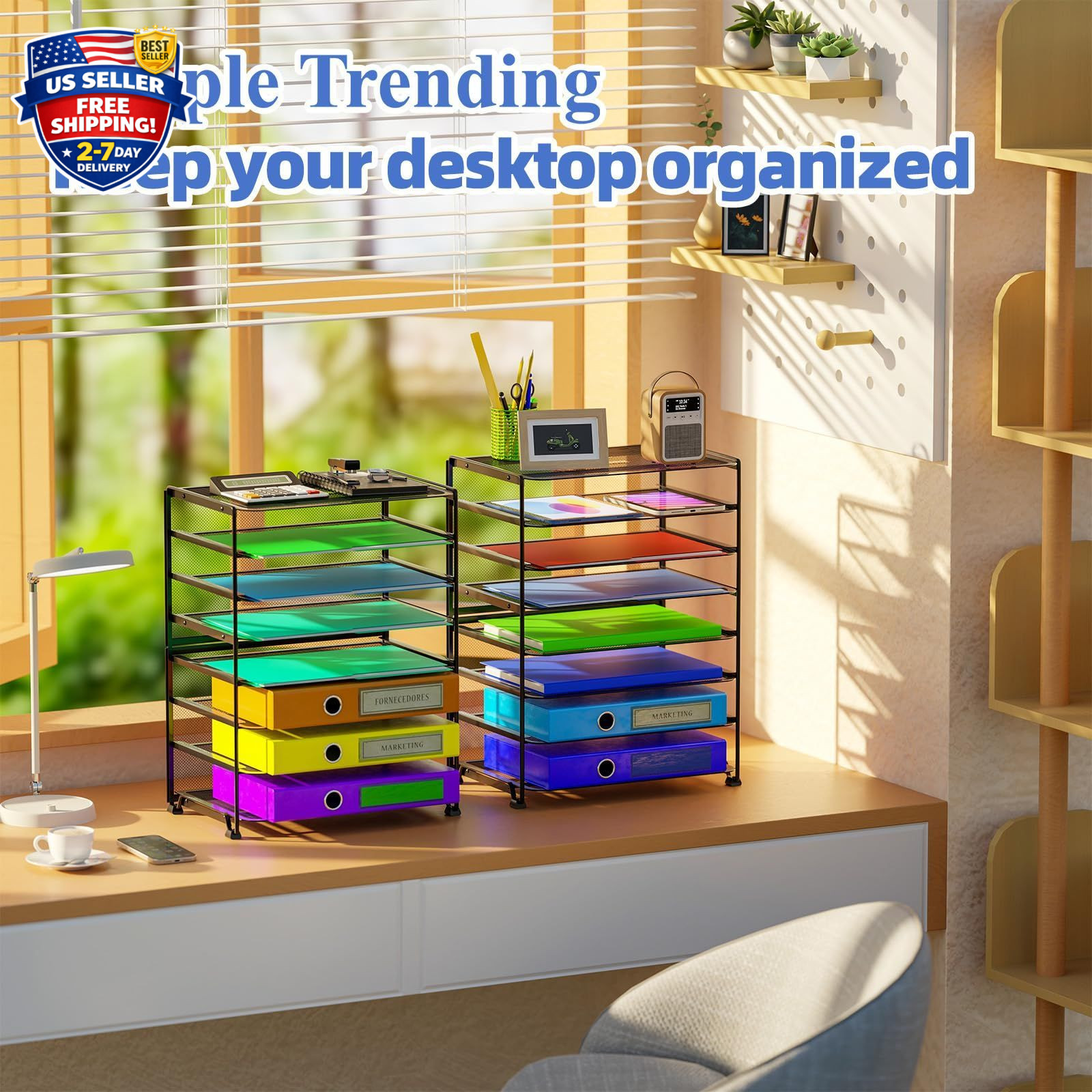 2 Pack 8 Tier Mesh Desk File Organizer Letter Tray Paper Storage Black
