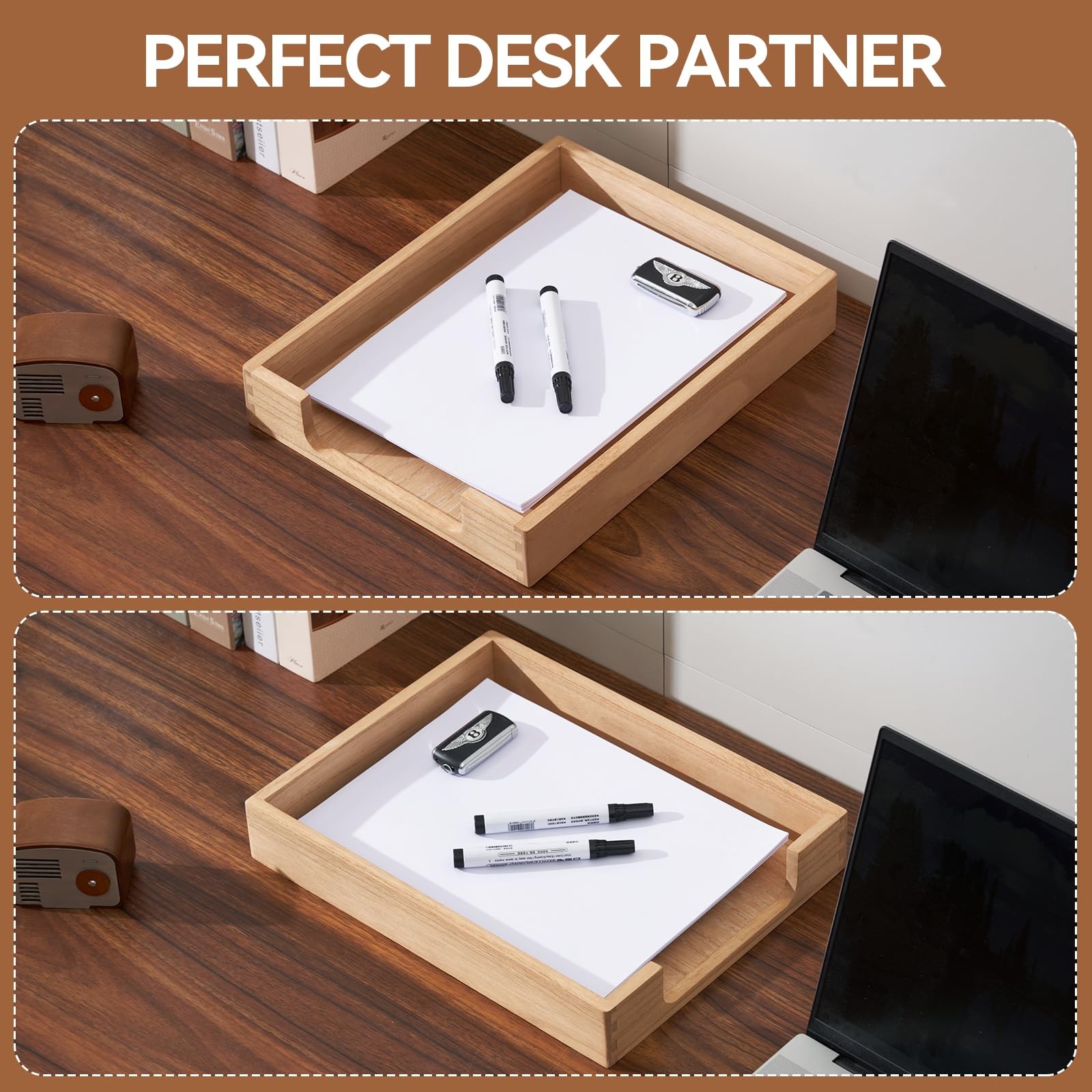KIRIGEN Wood Letter Tray, Single-Tier Front-Load Desktop Paper Organizer, Woo…