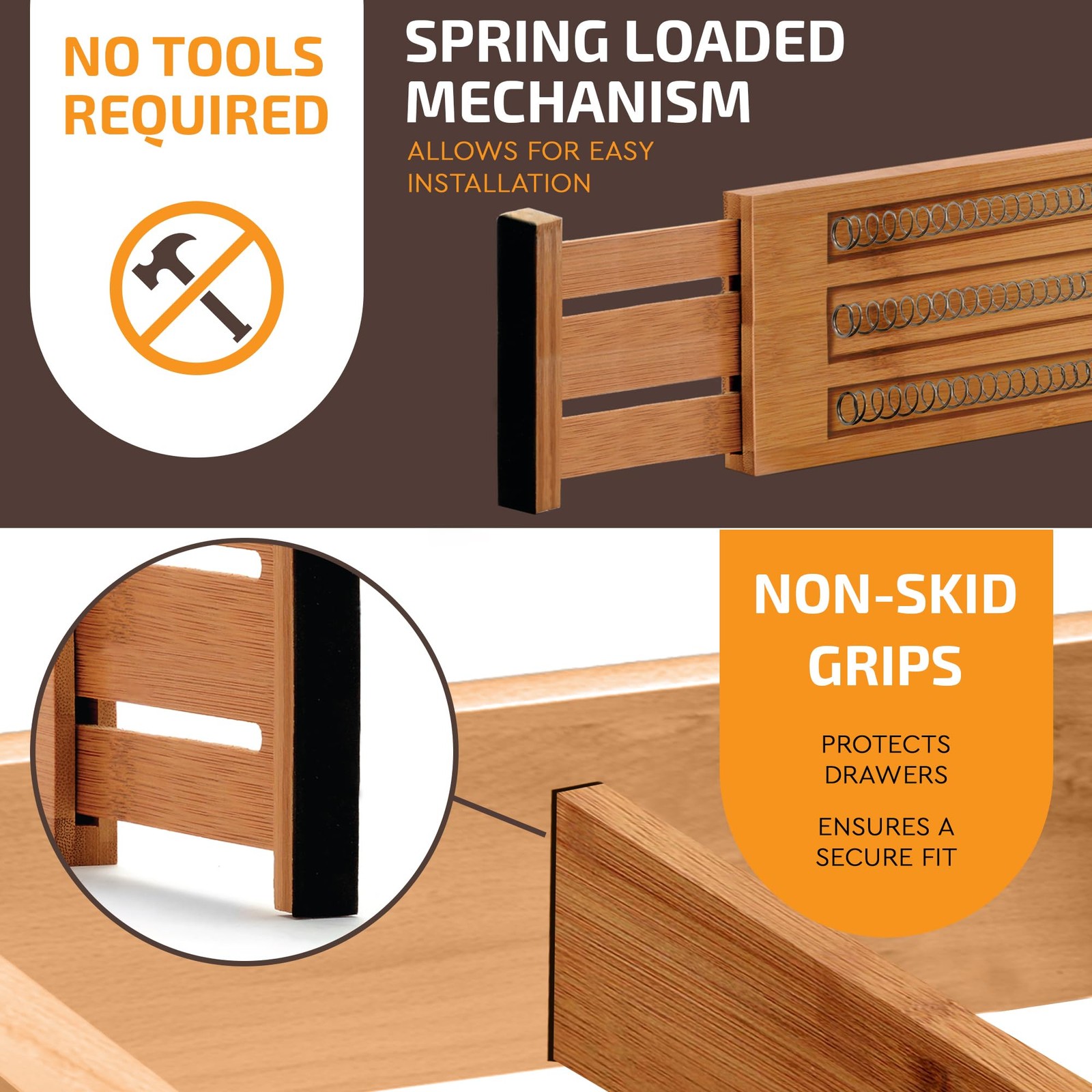 Bambüsi 6-Pack Drawer Dividers – 4 Inches High Adjustable 11 To 17 Inches
