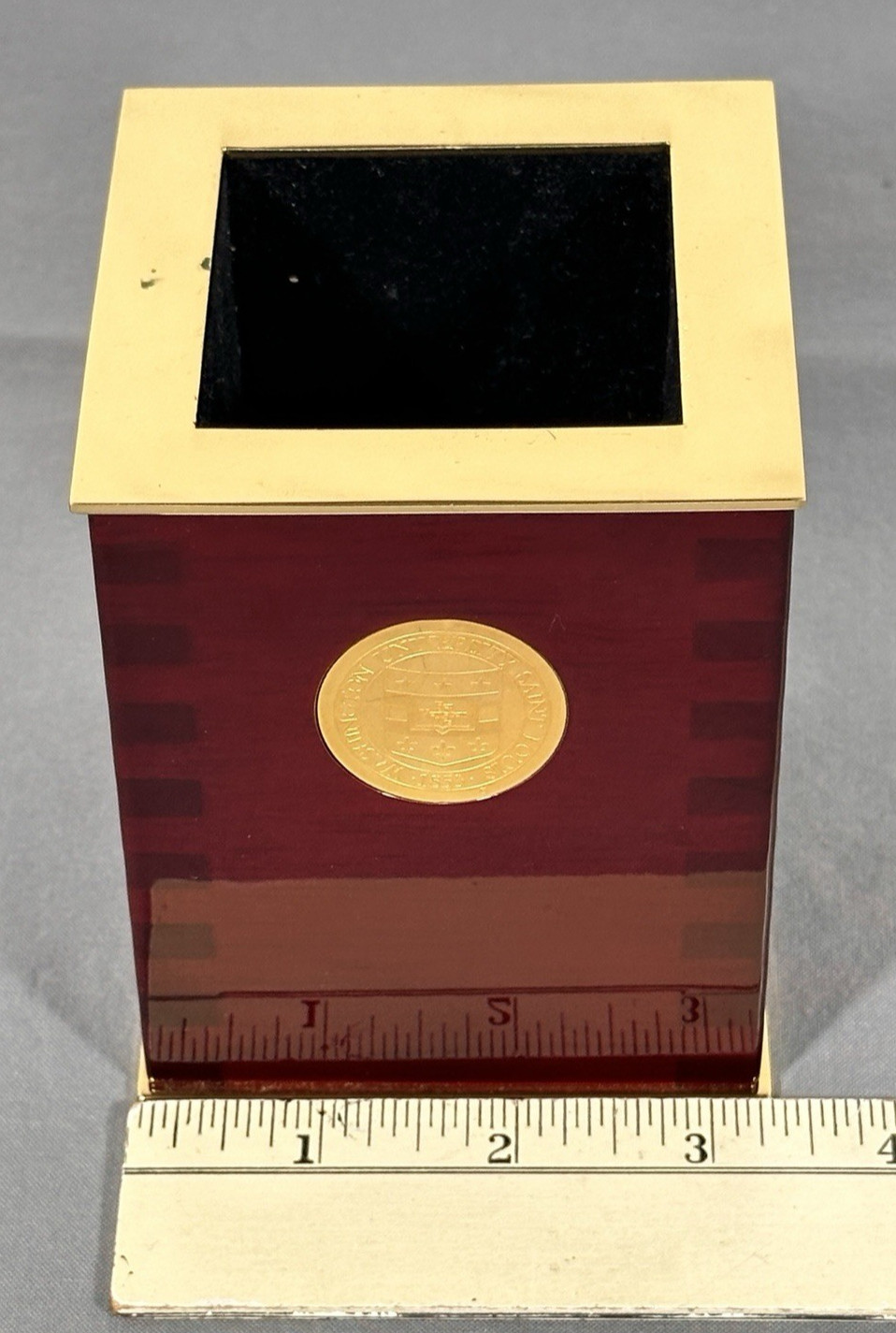Washington University St Louis Desk Pencil Holder Wood Brass Tone Office Cup