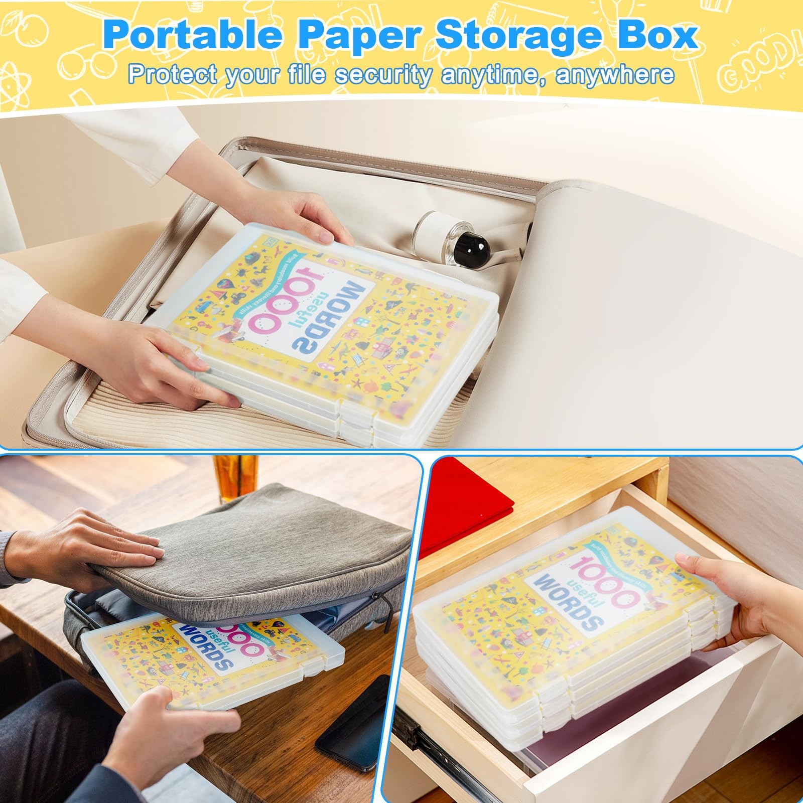 Bluedale 1 Pack A4 File Box Paper Organizers 12.6 x 9.4 x 0.98 inches, clear