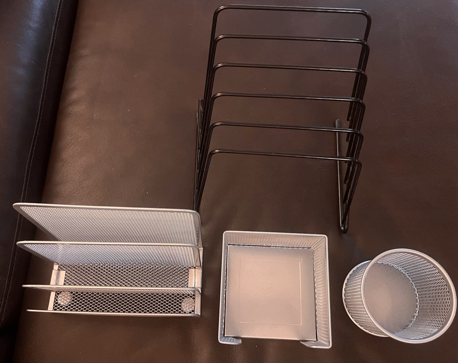 Desk Organizer Set, 4 piece, silver-gray Mesh and Black