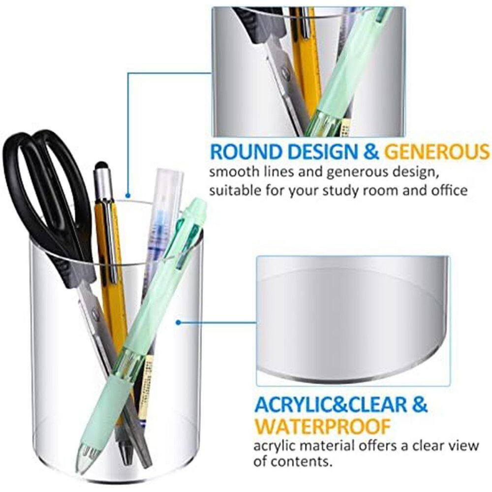 6-Pack Clear Acrylic Pen Holders Cylindrical Desktop Pencil Cup Transparent Make
