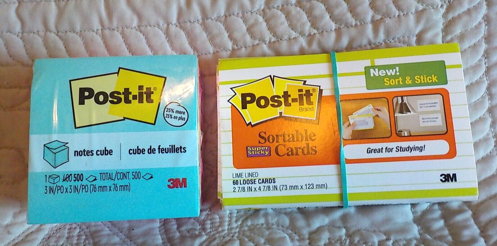 POST-IT Note Cube 3M 500 Sheets 3 x3 NEW Bonus 45 Sort & Stick Lined Index Cards