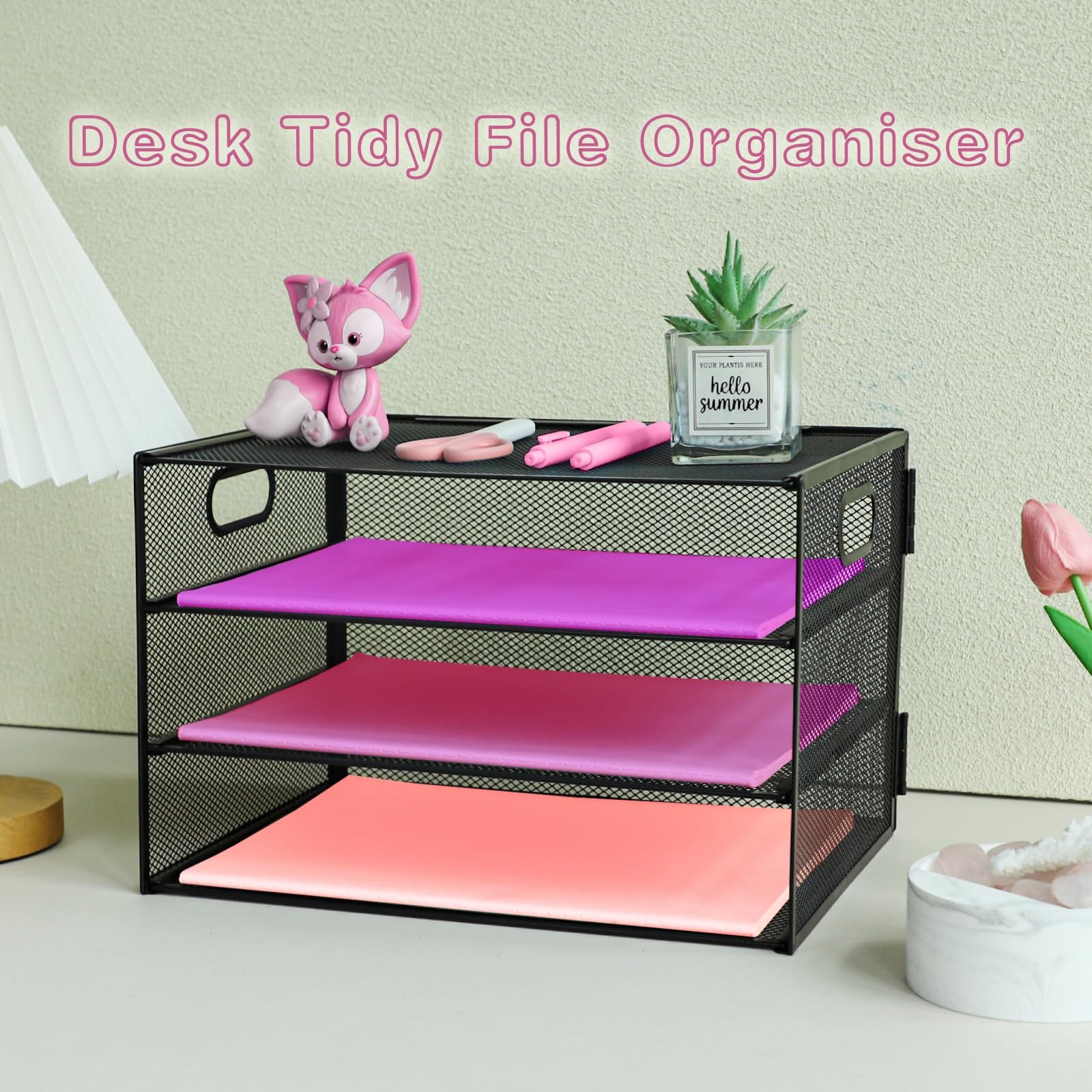 ideallife 3 Tier Lettrer Tray Organizer, Metal Mesh Desk File 3 Tier, Black