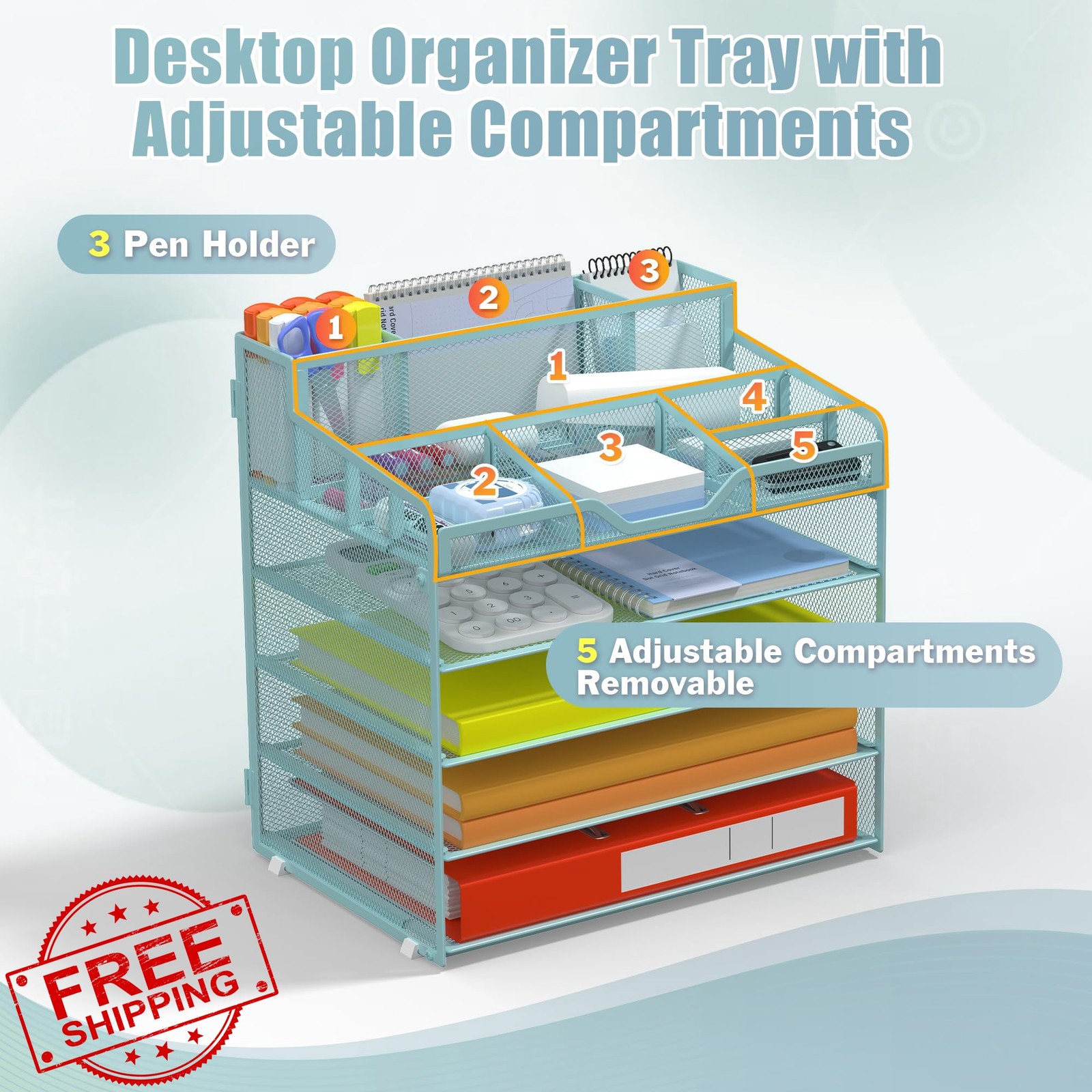 Docnest 5 tier mesh desk organizer blue