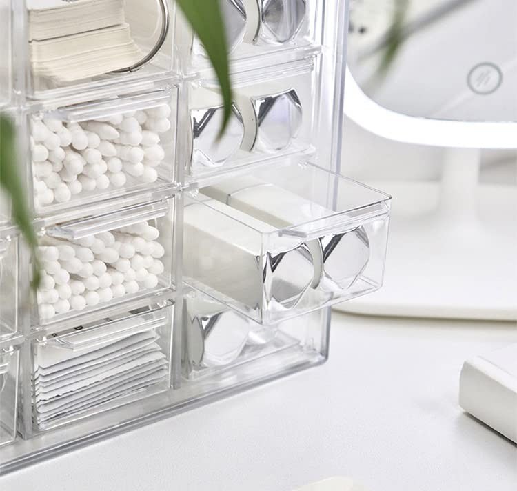 JIAFUJIN Mini Desktop Drawer Box 9 Compartments Plastic Desk Organizer Clear