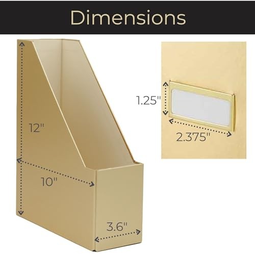 BLU MONACO Foldable Gold Magazine File Holder with Gold Label Holder – Set of 4