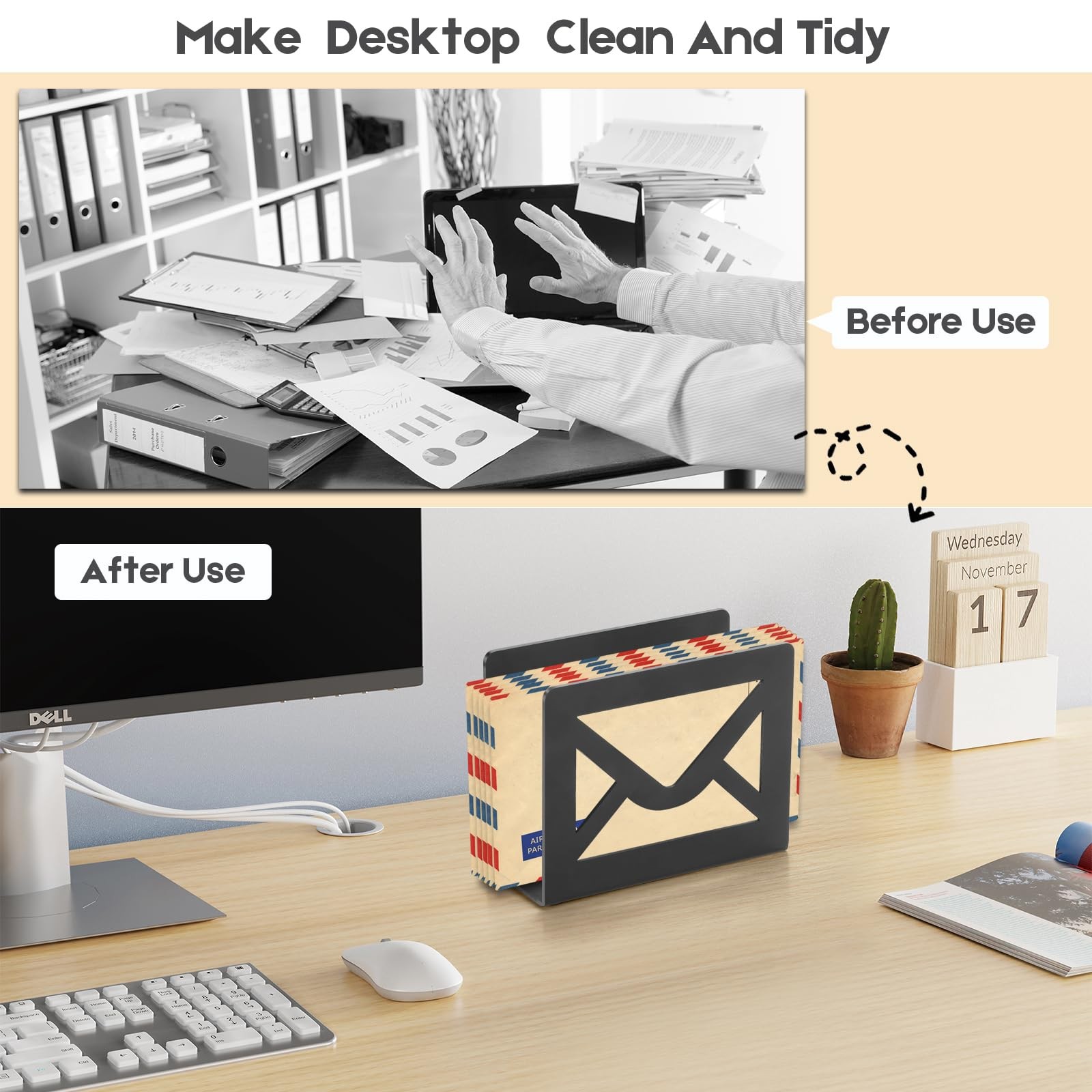 Desktop Metal Mail Holder Modern Black Letter Organizer Desk Cutout Design