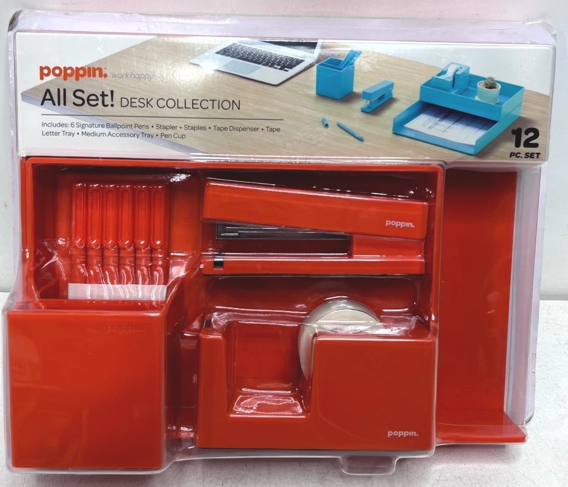 Poppin All Set Desk Collection 12 Pc Orange Office Organizer Set New