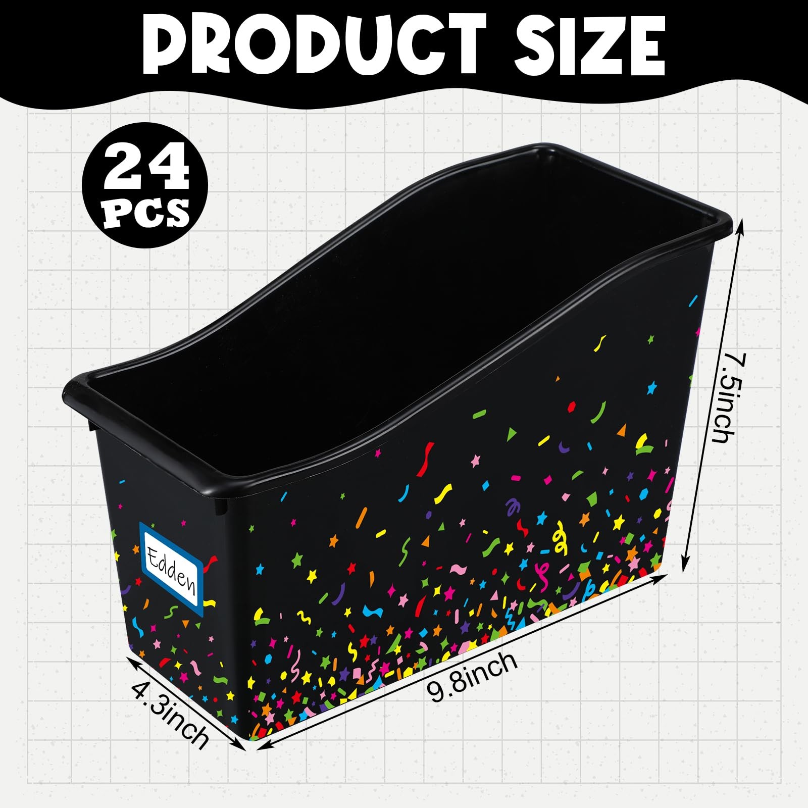 24 Pack Black Book Bins for Classroom Bulk Confetti Book and Binder Holders w…