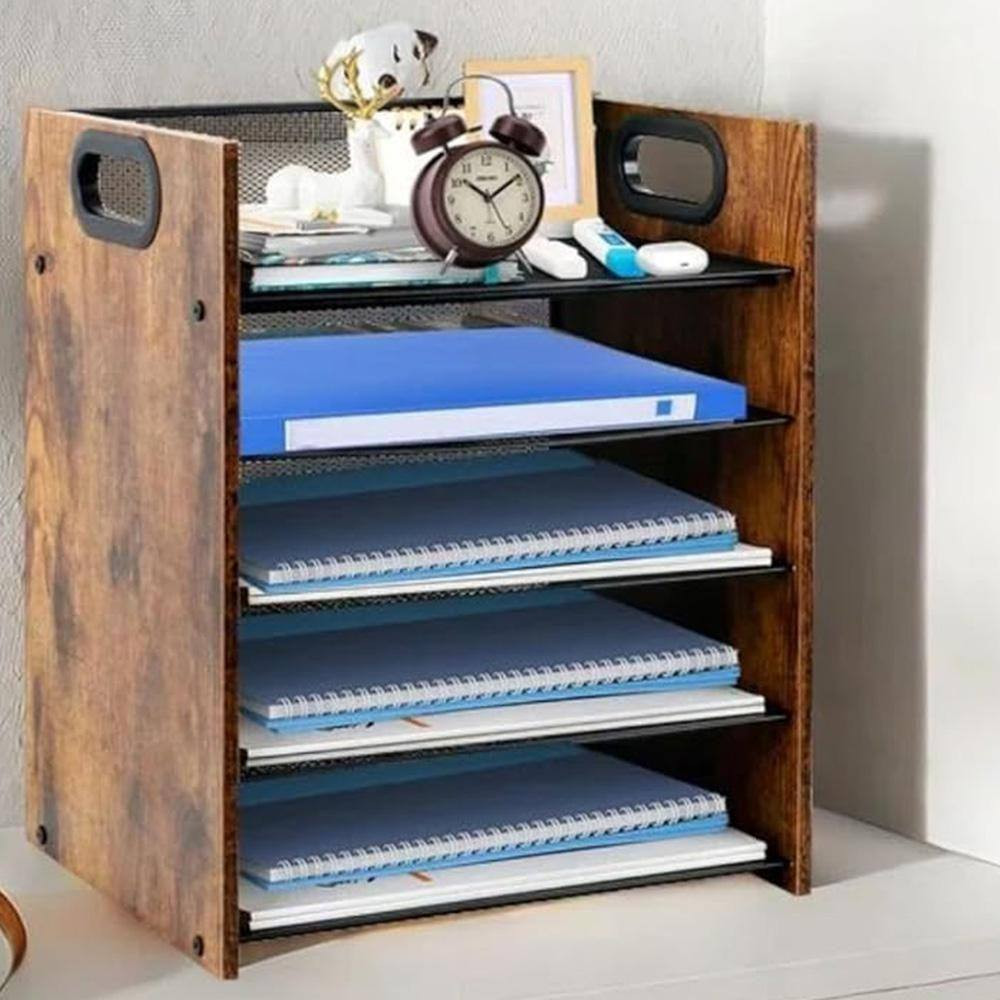 Rustic Brown Wood Desk Organizer, 9.45 In. D X 12.8 In. W