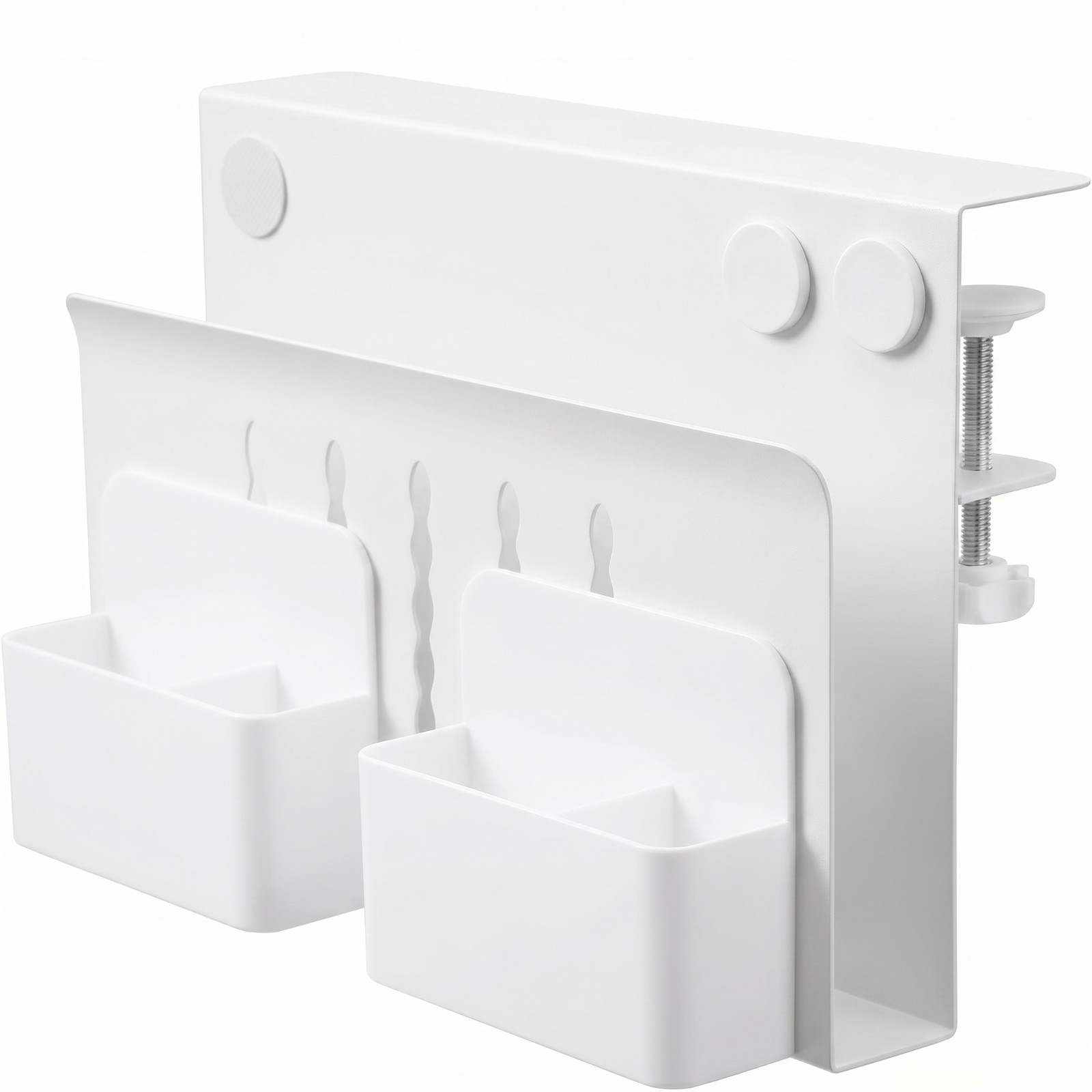 Clamp On Desk Organizer Laptop Tablet File Holder Pen Cups No Drill White