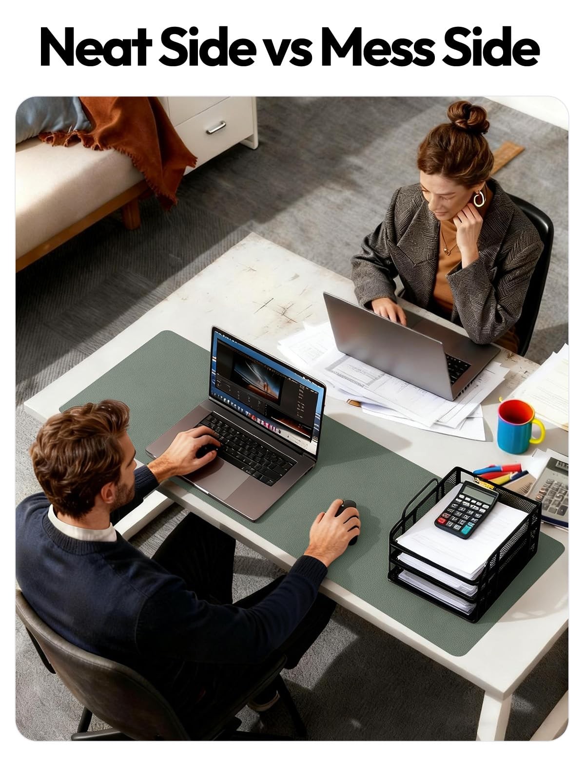 YSAGi Leather Desk Pad Protector, Office Mat, 23.6″ x 13.8″, Dark Green
