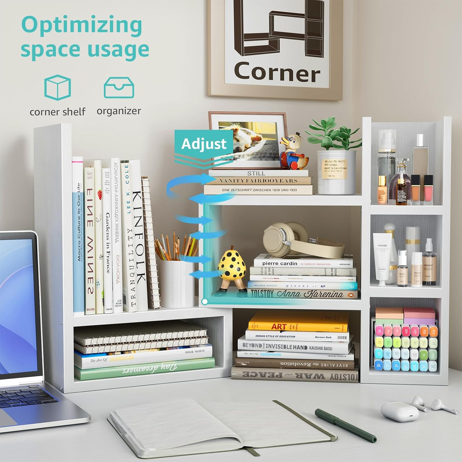 Desk Shelves Desktop Organizer Shlef – White Office Organization for Top of Desk