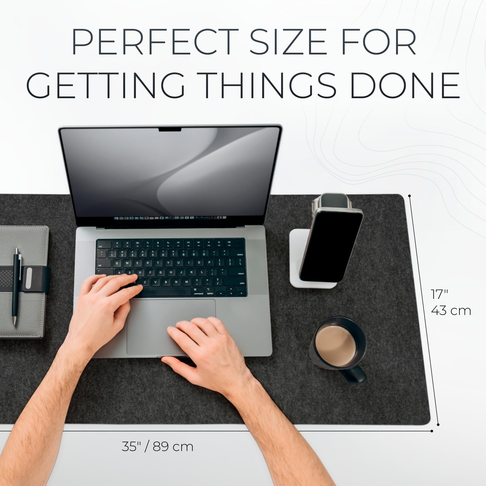 Nordik Large Felt Desk Mat – Charcoal – 35 x 17 inch – Full 35”x17”,