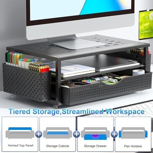 gianotter Desk Organizers and Accessories, Monitor Stand with Drawer and 2 Pe…
