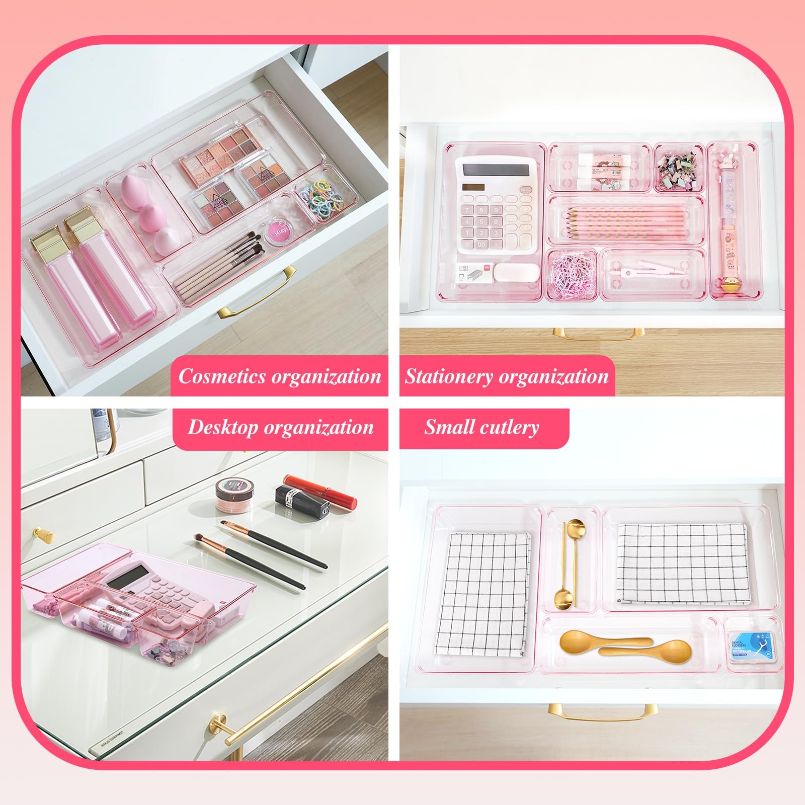 Kitchen Desk Drawer Organizers Storage for Office, Small Acrylic Vanity Trays…