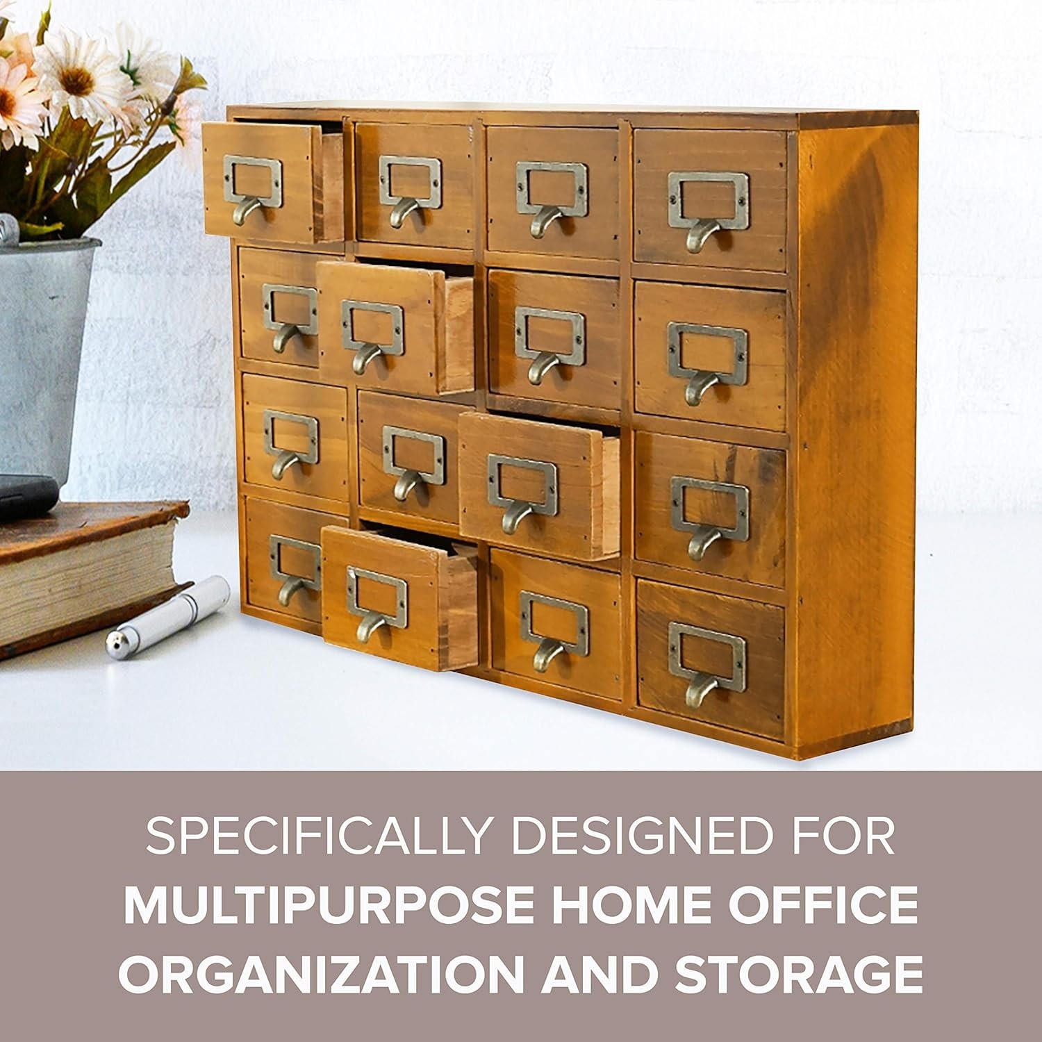 Rustic Wooden Desk Drawer Organizer – 16 Drawers Storage Box