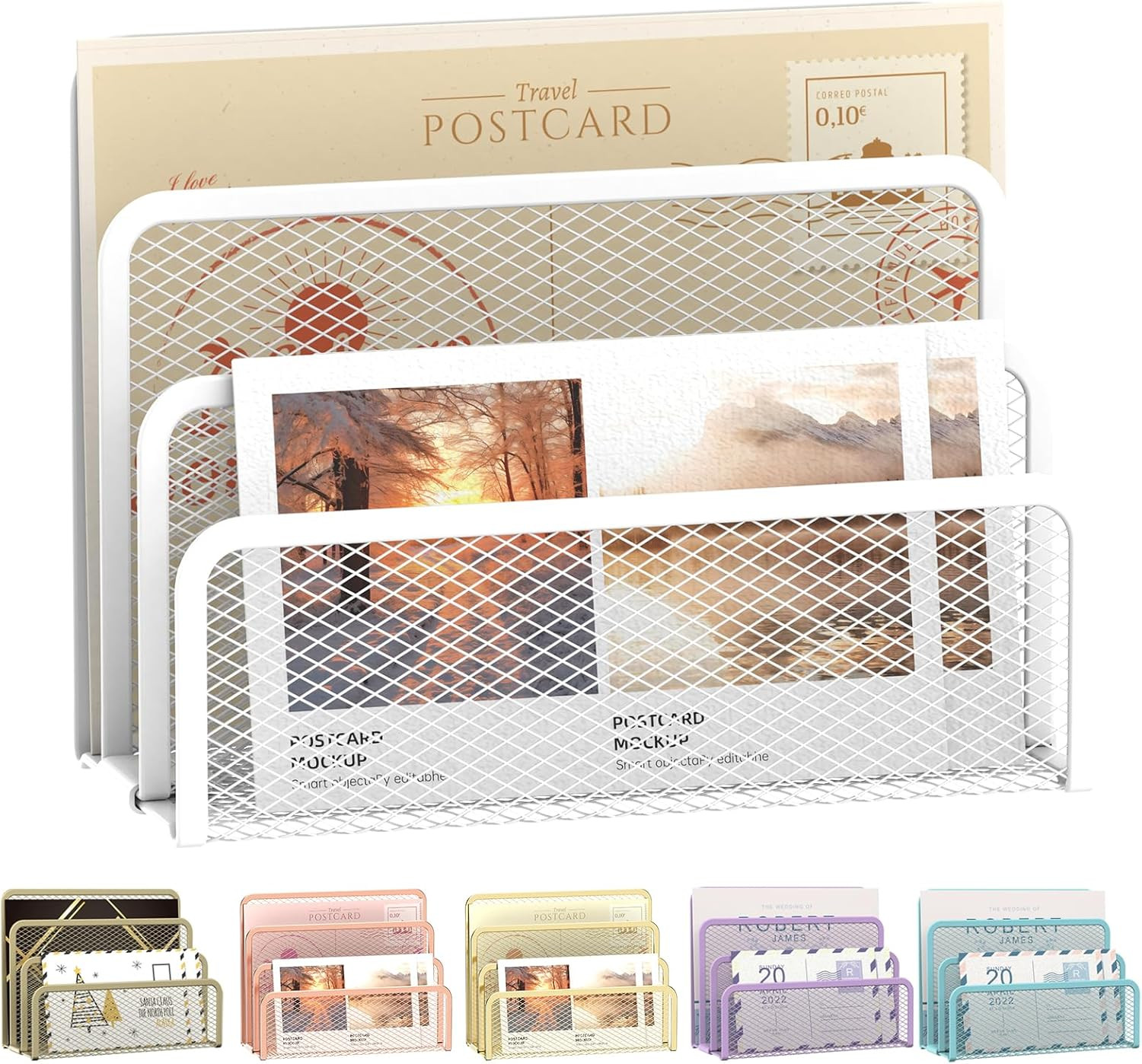 Desk Mail Organizer 3-Slot Mesh Metal Letter File Holder Envelope Sorter White