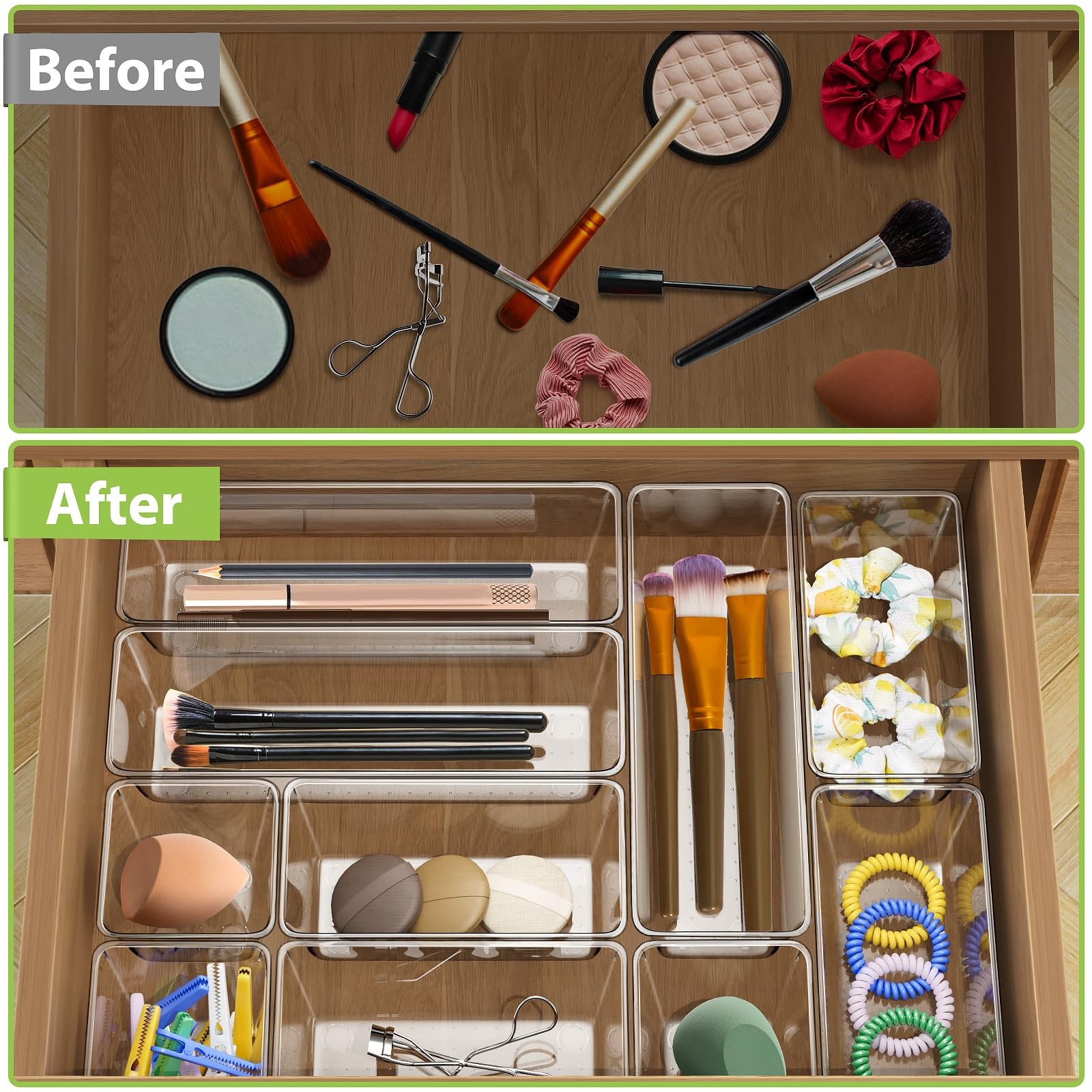 12 Piece Clear Drawer Organizer Set, 3 Sizes Bathroom 12pcs-3size, clear